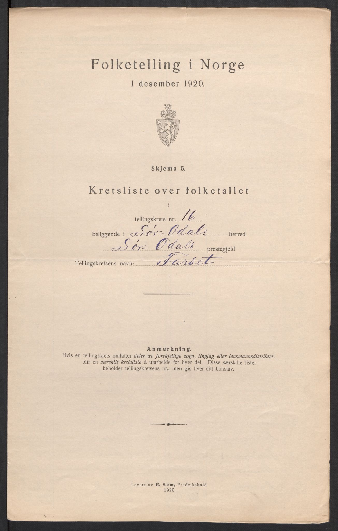 SAH, 1920 census for Sør-Odal, 1920, p. 65