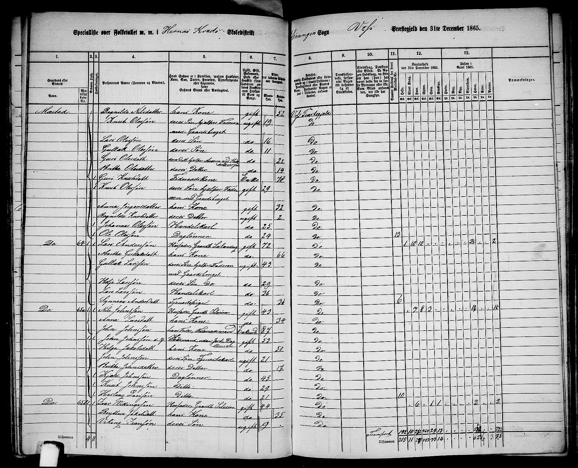 RA, 1865 census for Voss, 1865, p. 341