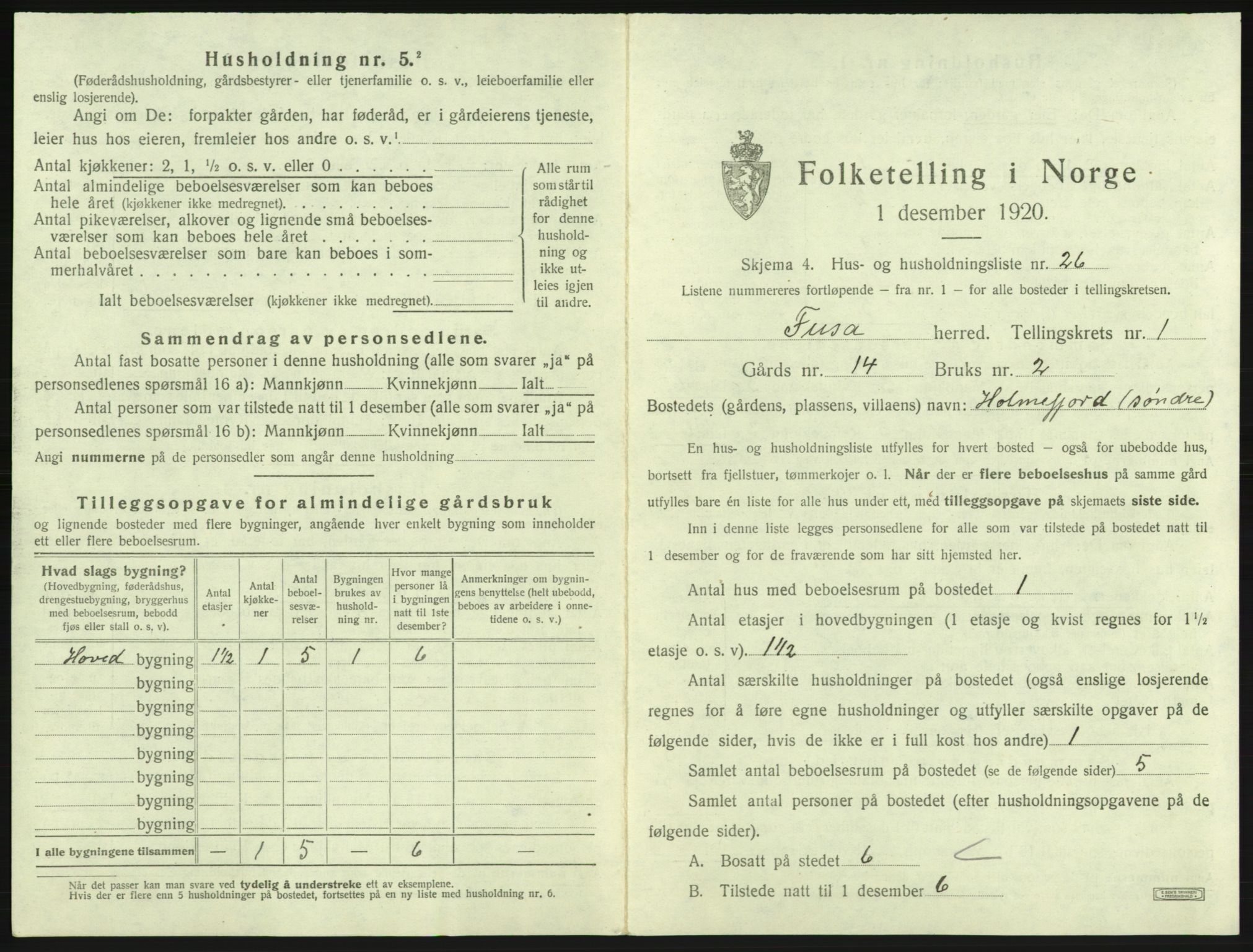 SAB, 1920 census for Fusa, 1920, p. 74