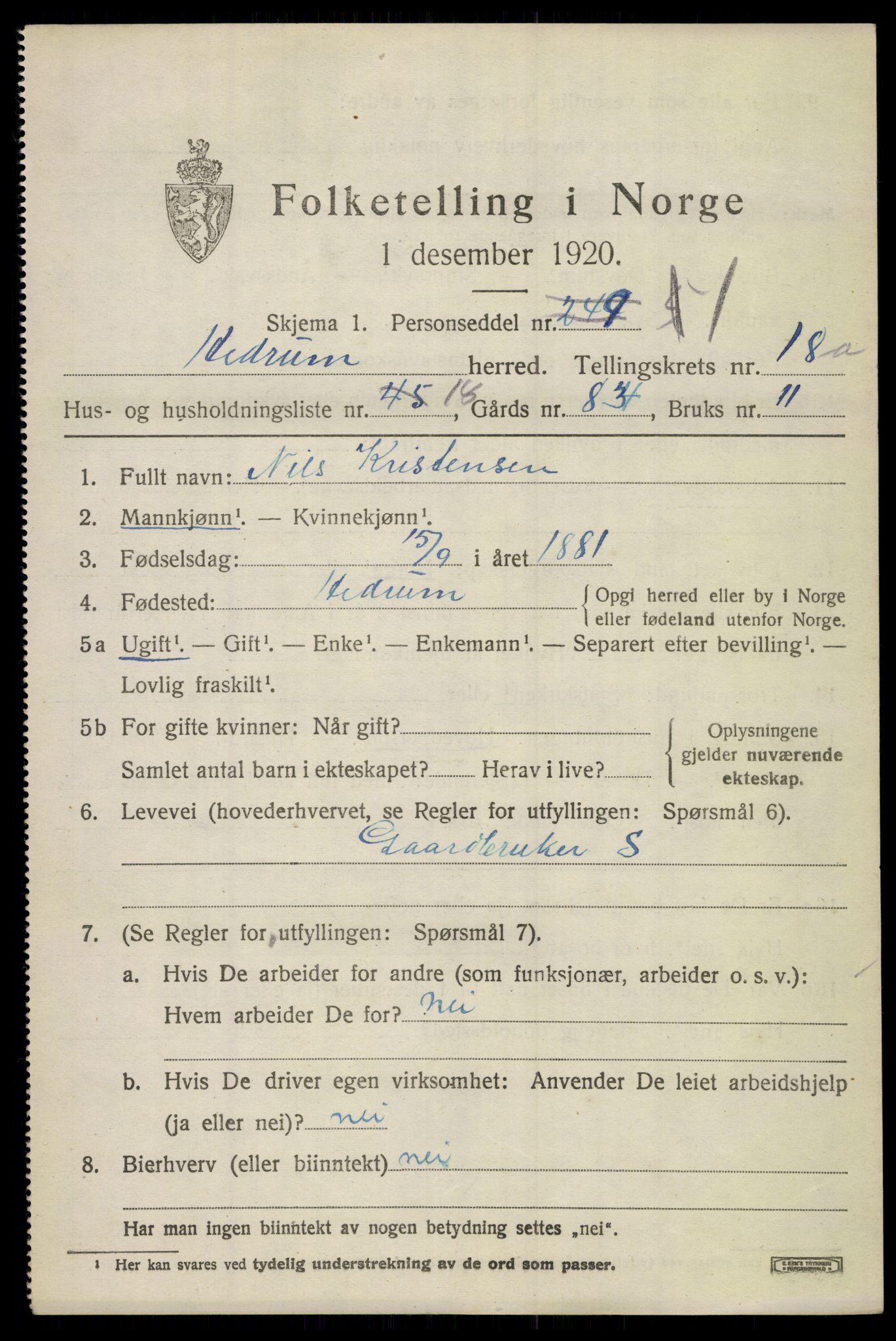 SAKO, 1920 census for Hedrum, 1920, p. 10993