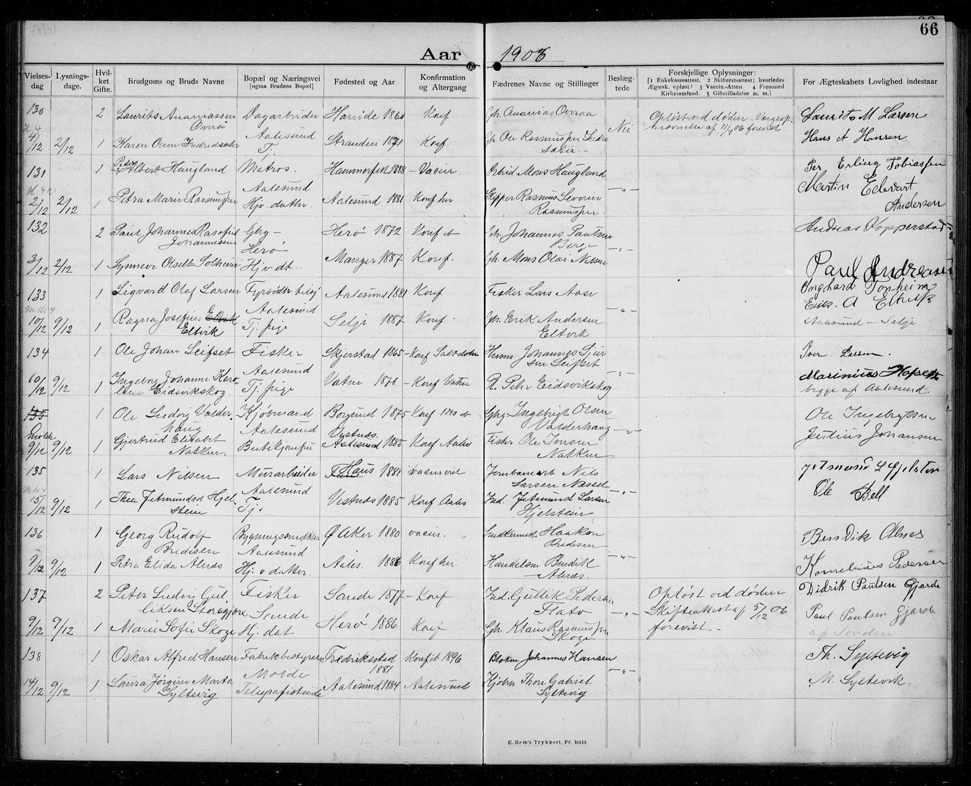 Ministerialprotokoller, klokkerbøker og fødselsregistre - Møre og Romsdal, AV/SAT-A-1454/529/L0458: Banns register no. 529A08, 1901-1918, p. 66