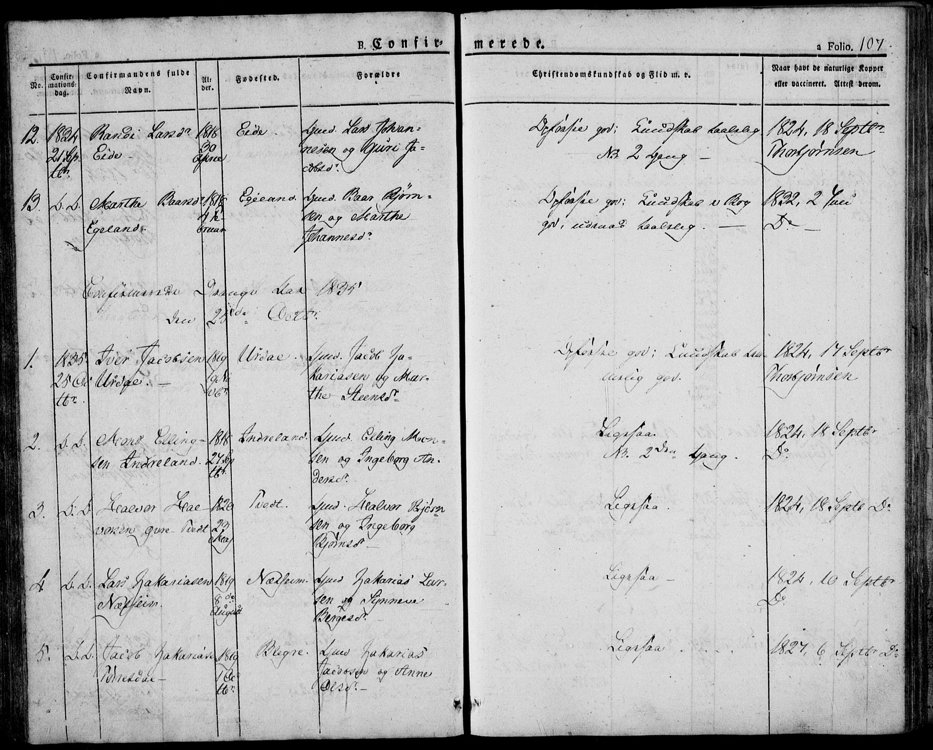 Skjold sokneprestkontor, AV/SAST-A-101847/H/Ha/Haa/L0005: Parish register (official) no. A 5, 1830-1856, p. 107