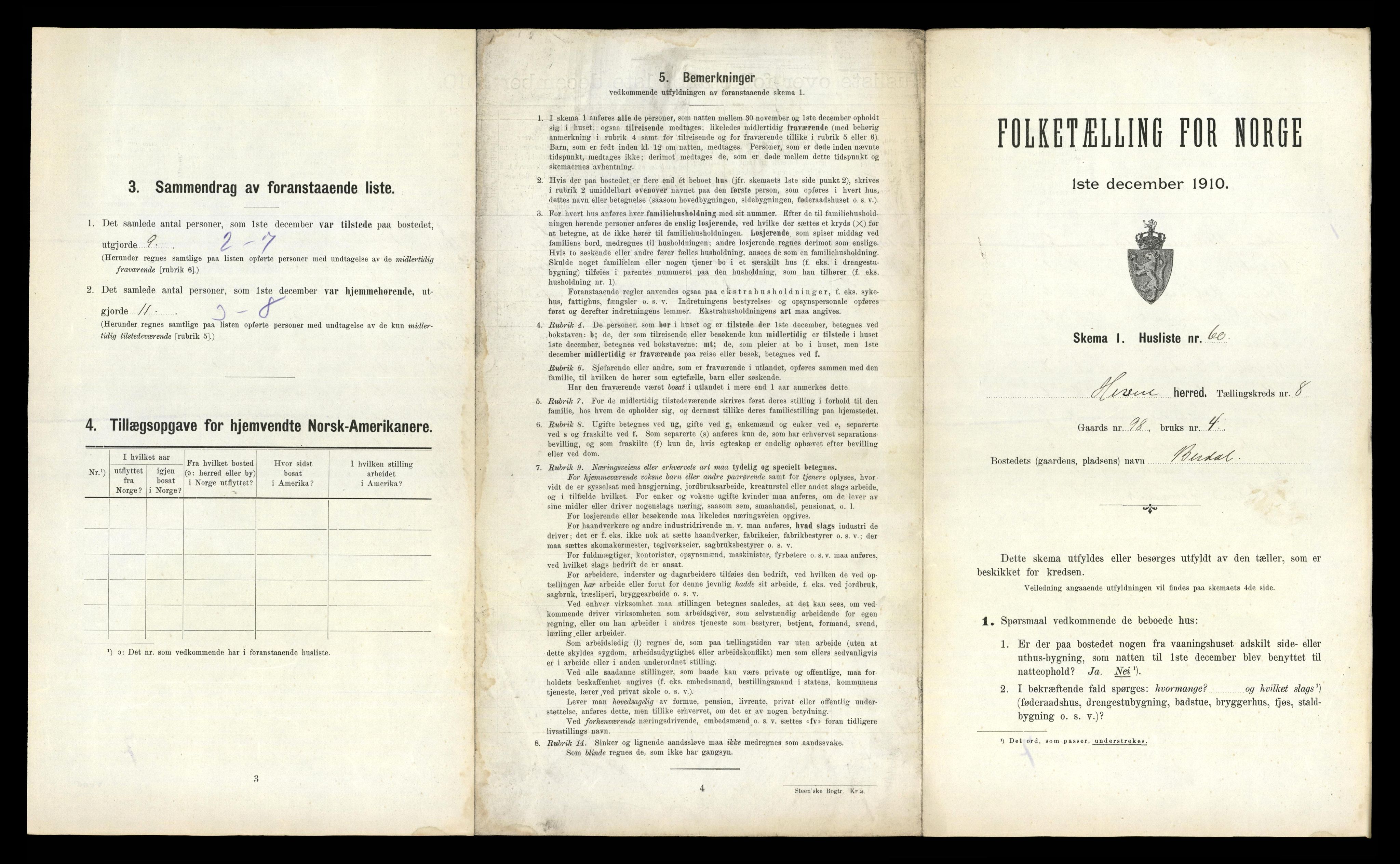 RA, 1910 census for Hemne, 1910, p. 1035