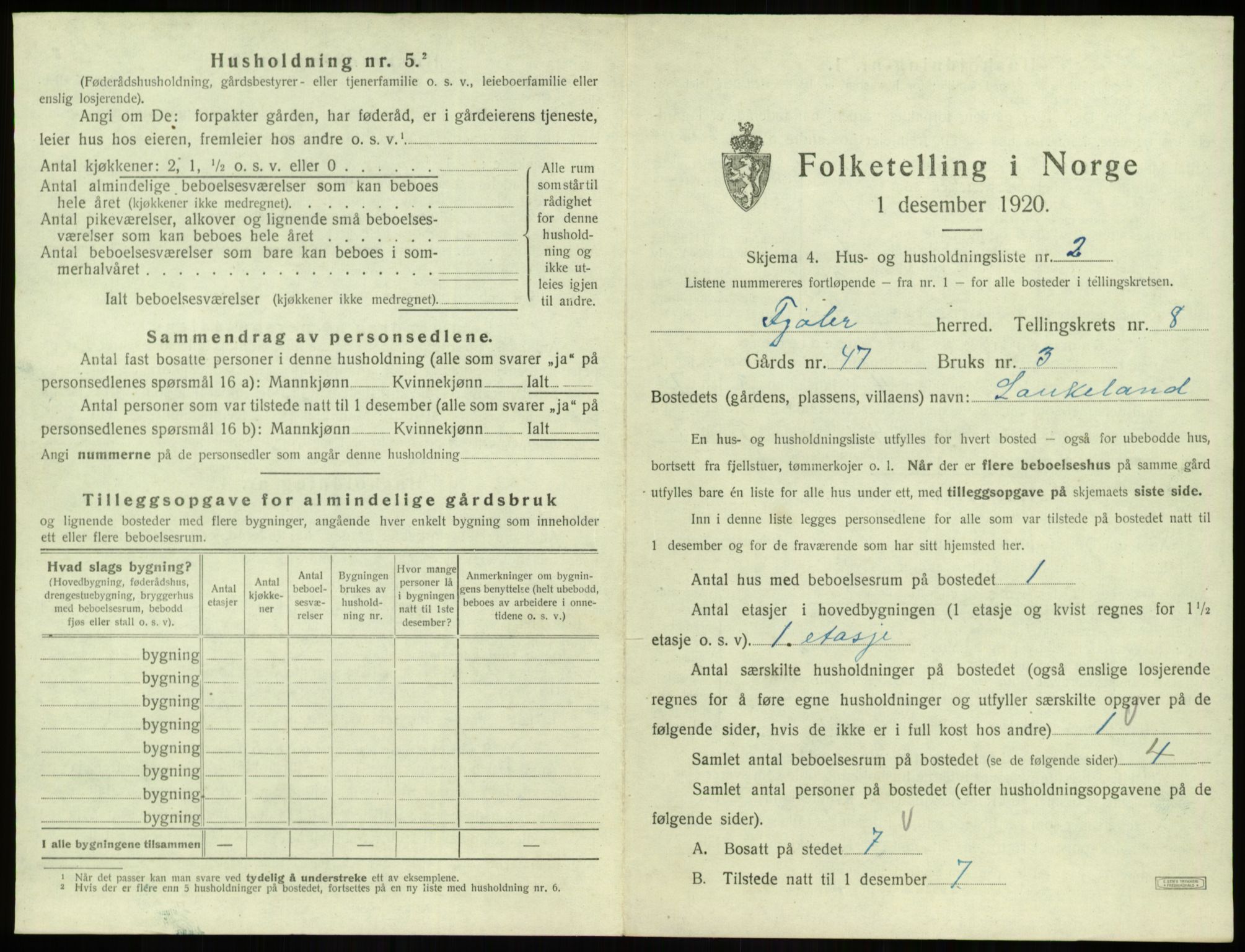 SAB, 1920 census for Fjaler, 1920, p. 595