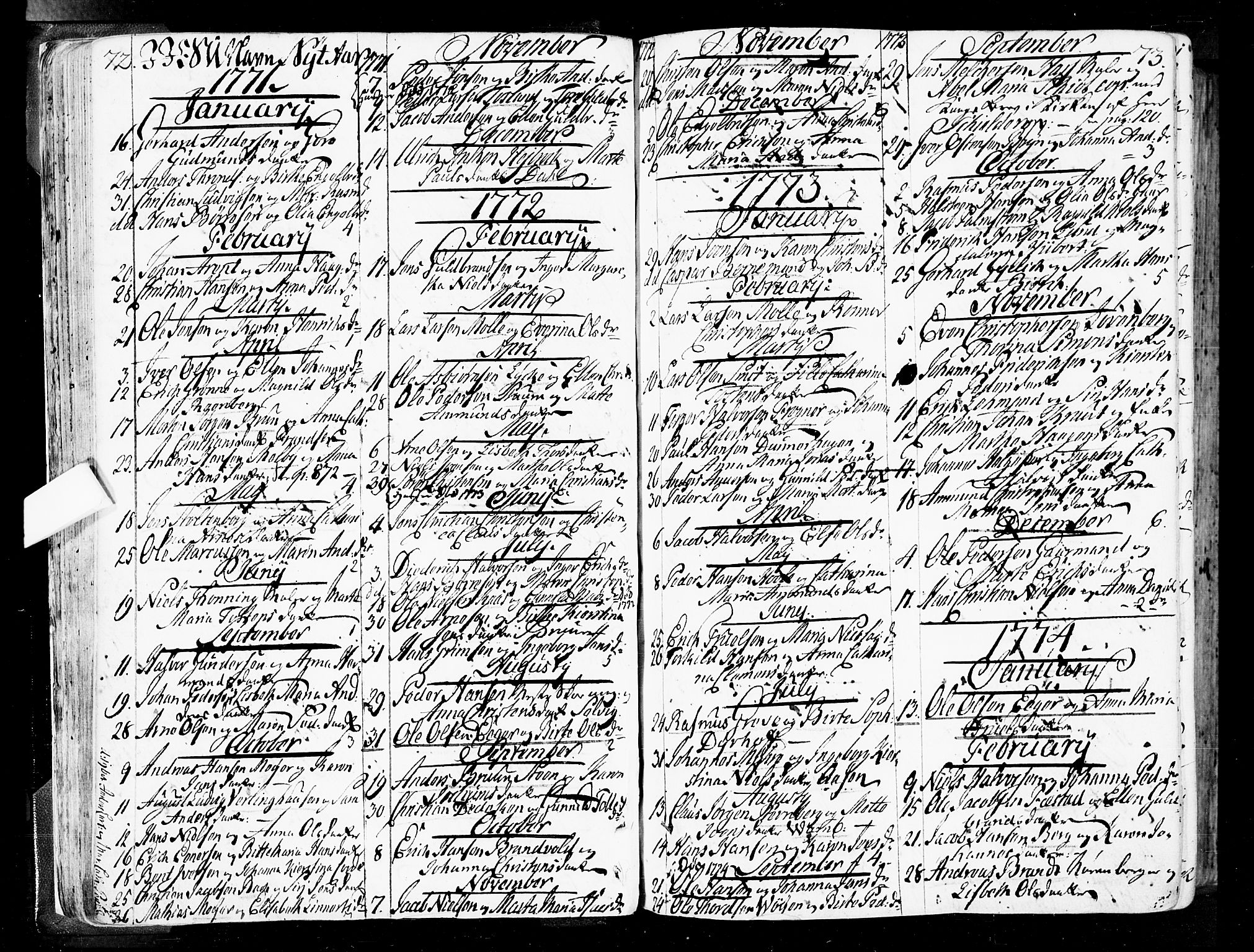 Oslo domkirke Kirkebøker, SAO/A-10752/F/Fa/L0004: Parish register (official) no. 4, 1743-1786, p. 72-73