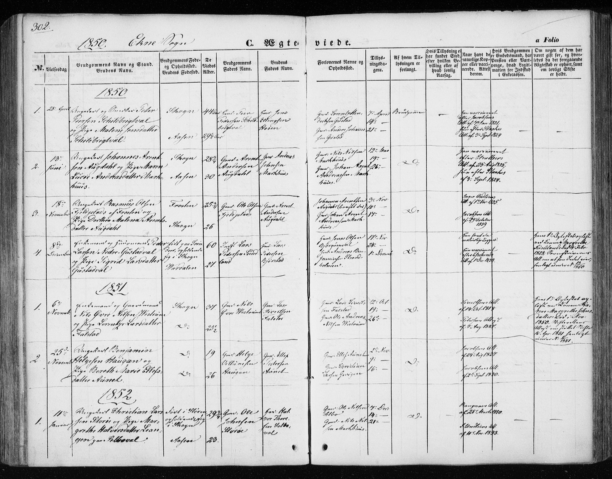 Ministerialprotokoller, klokkerbøker og fødselsregistre - Nord-Trøndelag, AV/SAT-A-1458/717/L0154: Parish register (official) no. 717A07 /3, 1850-1862, p. 302