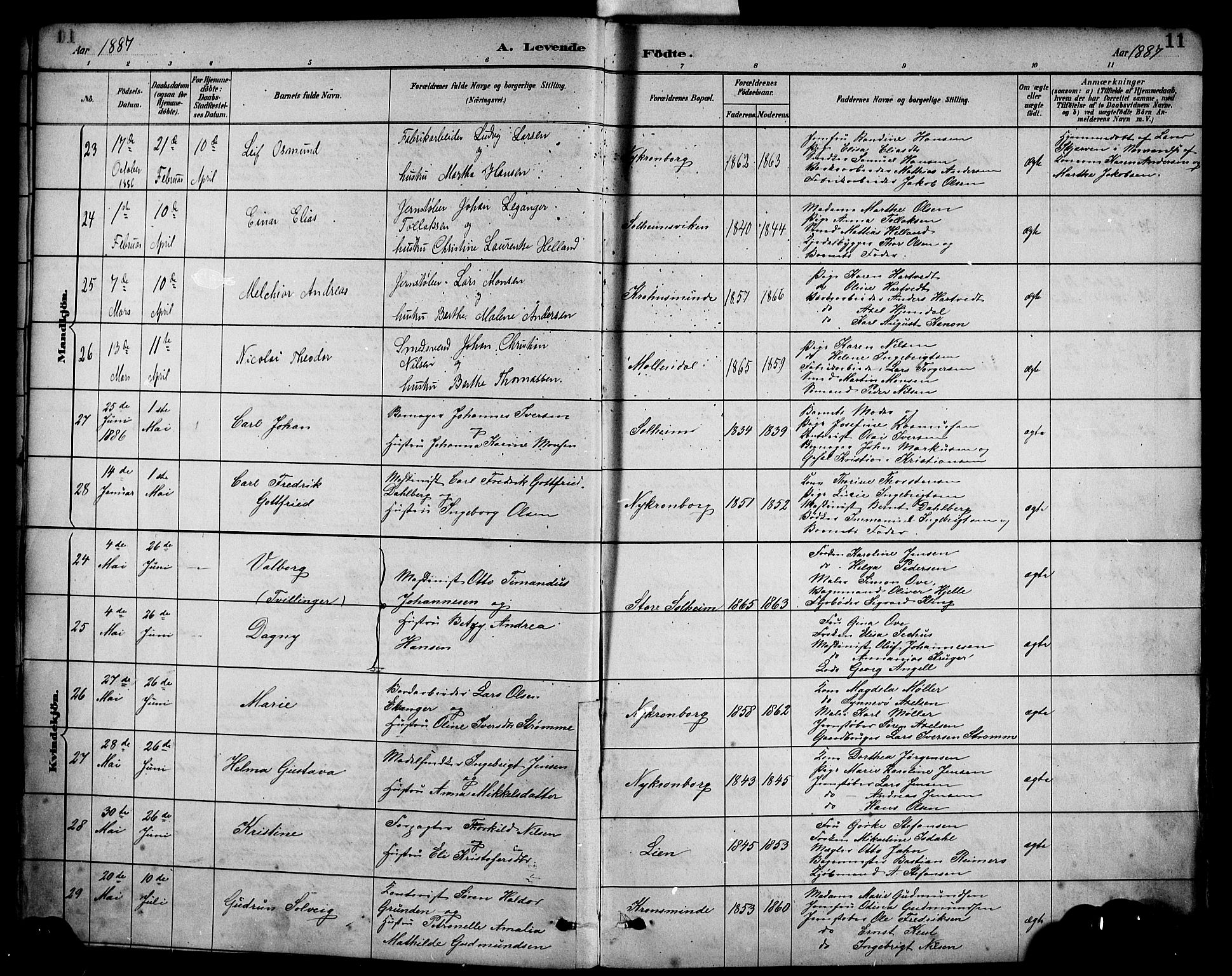 Årstad Sokneprestembete, AV/SAB-A-79301/H/Haa/L0001: Parish register (official) no. A 1, 1886-1901, p. 11