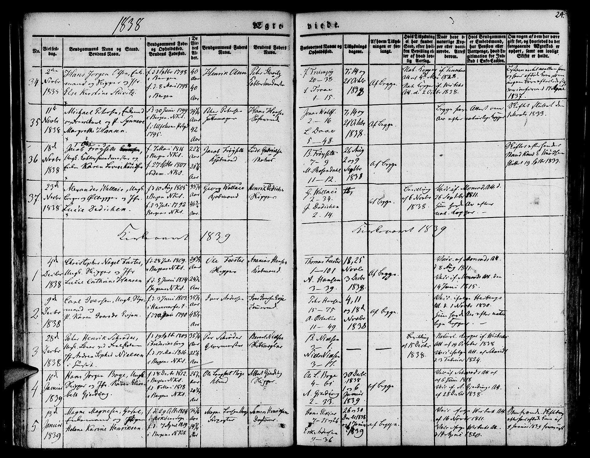Nykirken Sokneprestembete, SAB/A-77101/H/Hab: Parish register (copy) no. D 1, 1832-1867, p. 24