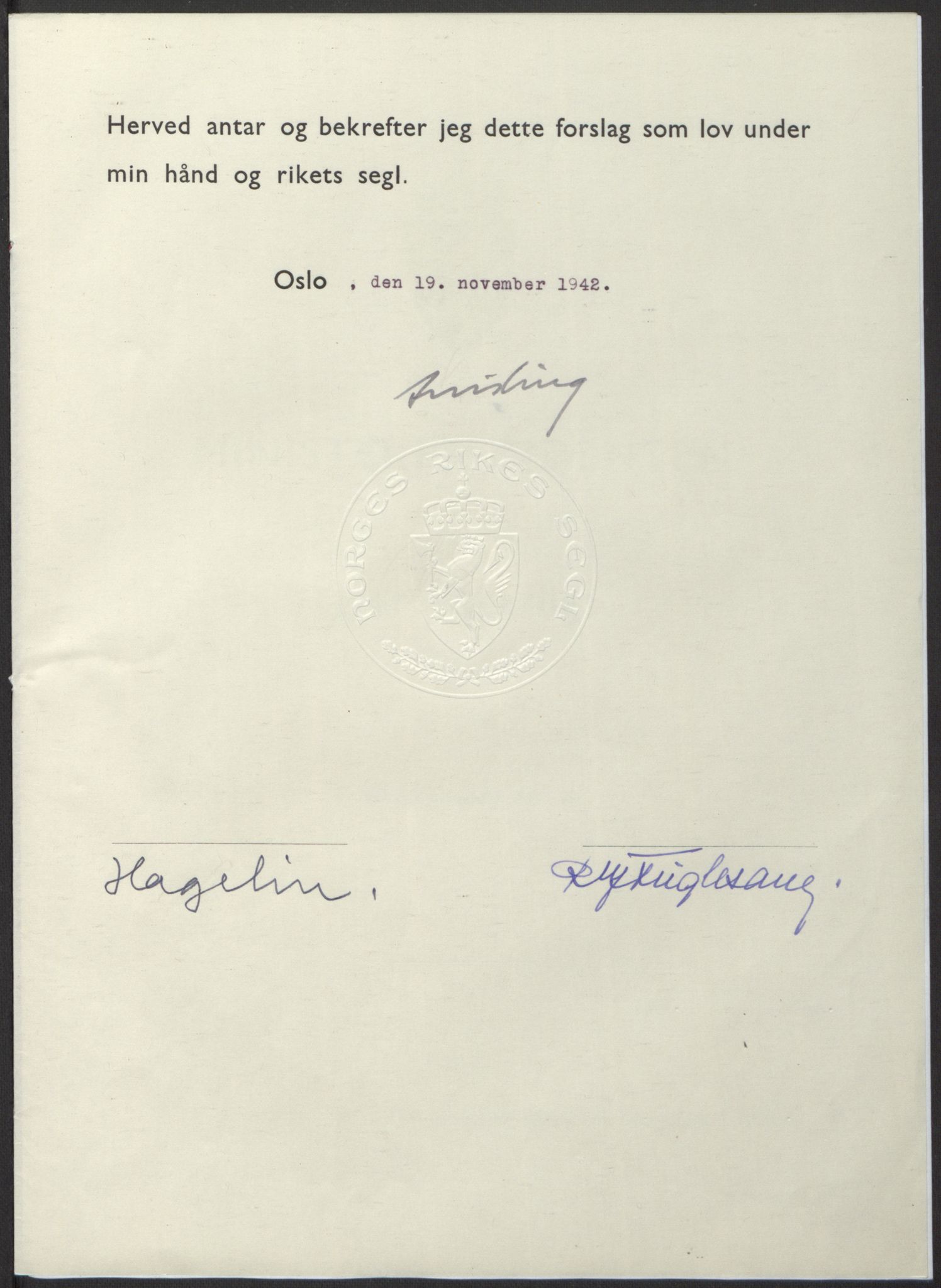 NS-administrasjonen 1940-1945 (Statsrådsekretariatet, de kommisariske statsråder mm), RA/S-4279/D/Db/L0098: Lover II, 1942, p. 531