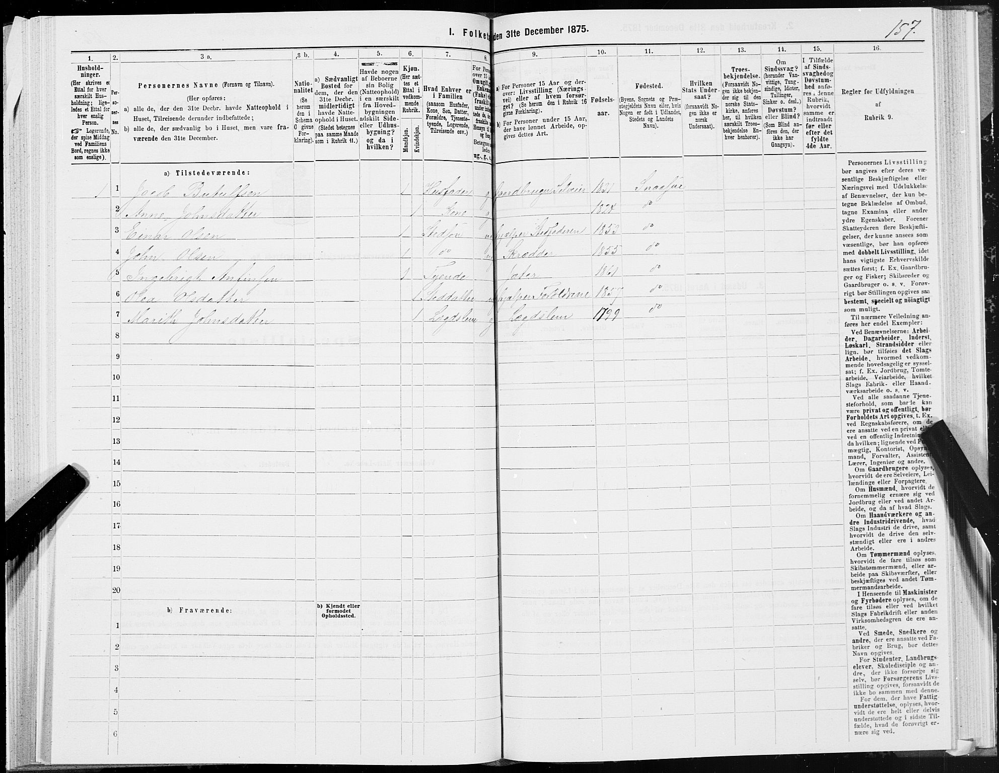 SAT, 1875 census for 1736P Snåsa, 1875, p. 1157