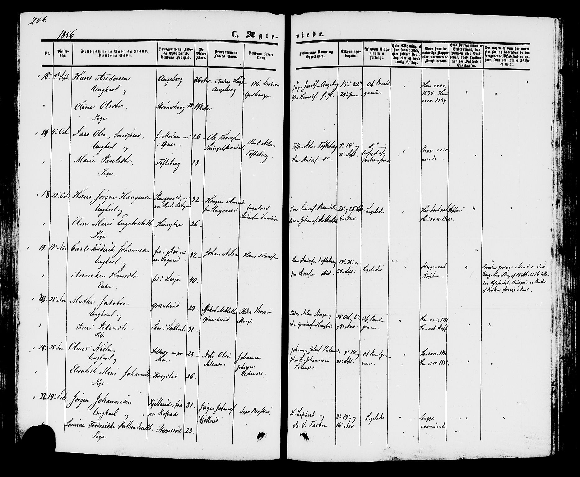 Råde prestekontor kirkebøker, AV/SAO-A-2009/F/Fa/L0006: Parish register (official) no. 6, 1854-1877, p. 246