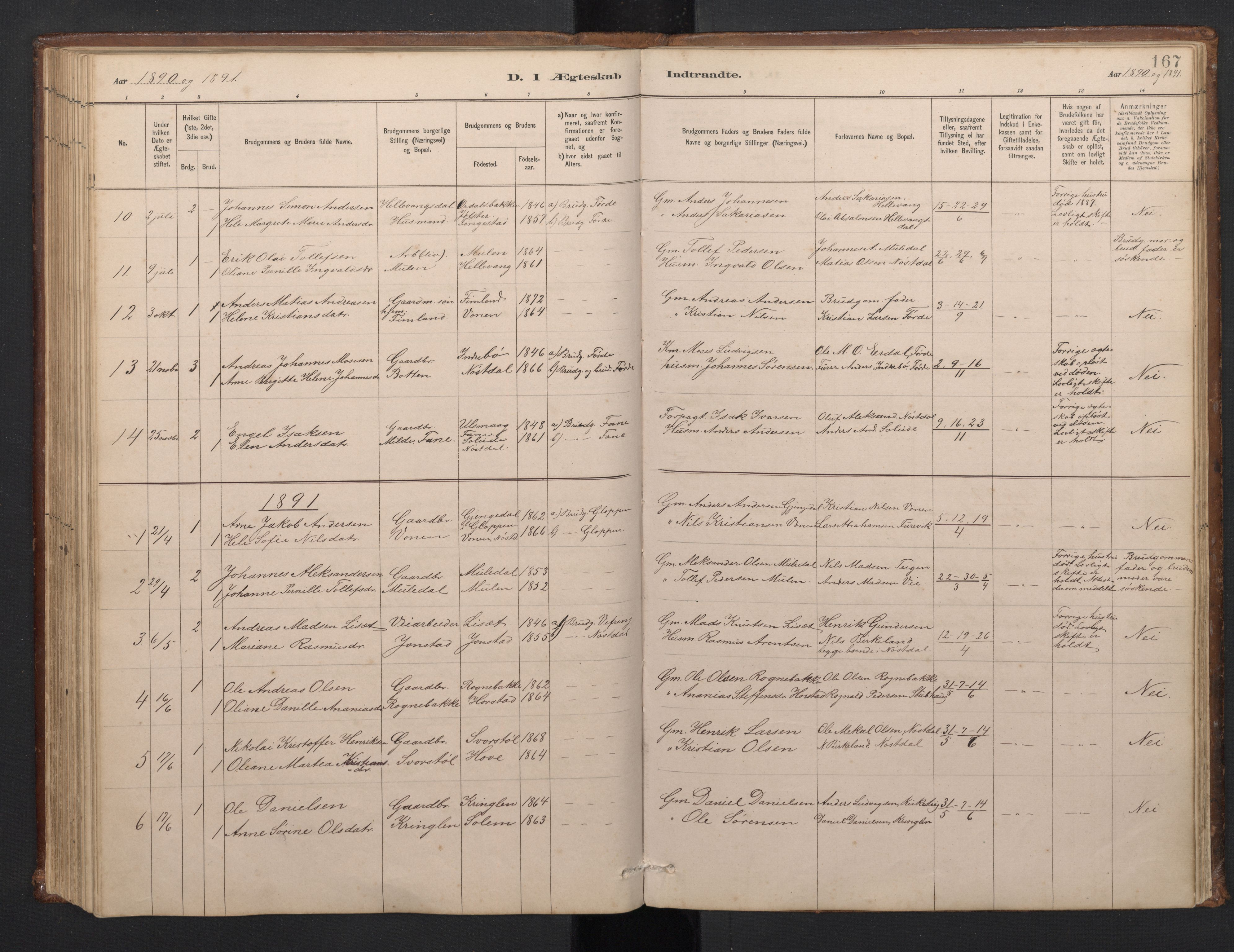 Førde sokneprestembete, SAB/A-79901/H/Hab/Habd/L0003: Parish register (copy) no. D 3, 1881-1897, p. 166b-167a