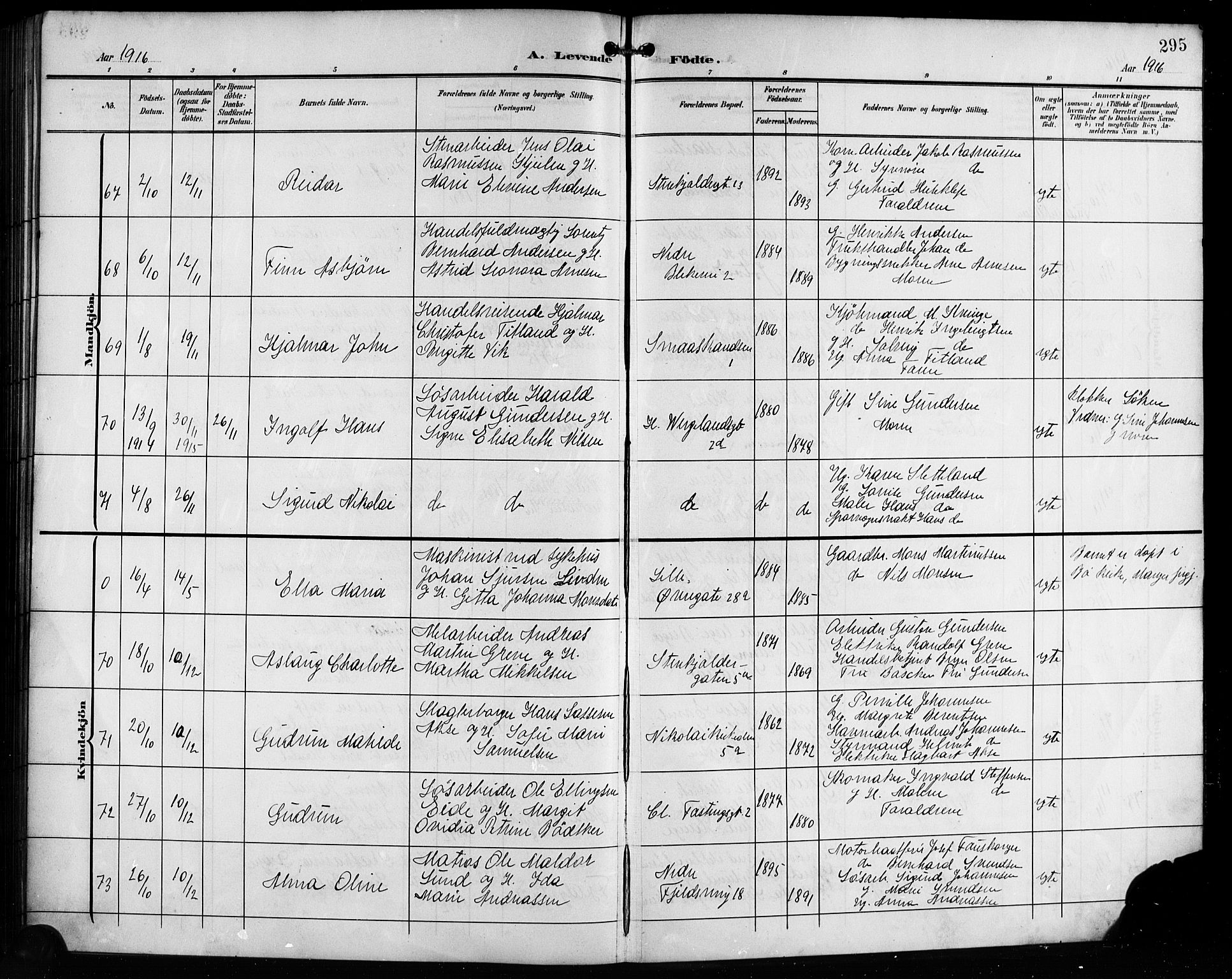 Korskirken sokneprestembete, AV/SAB-A-76101/H/Hab: Parish register (copy) no. B 11, 1905-1916, p. 295