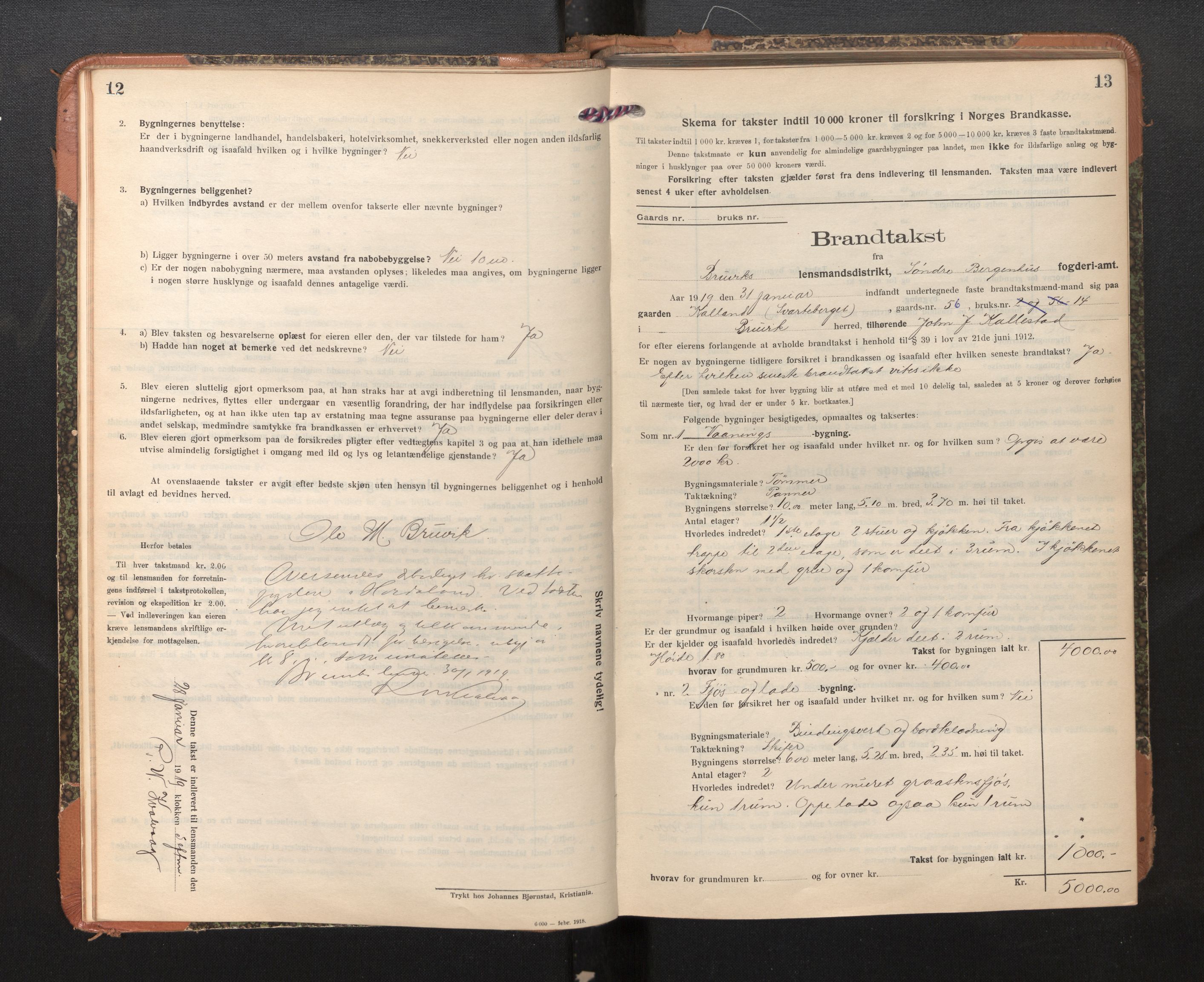 Lensmannen i Bruvik, AV/SAB-A-31301/0012/L0009: Branntakstprotokoll, skjematakst, 1918-1925, p. 12-13