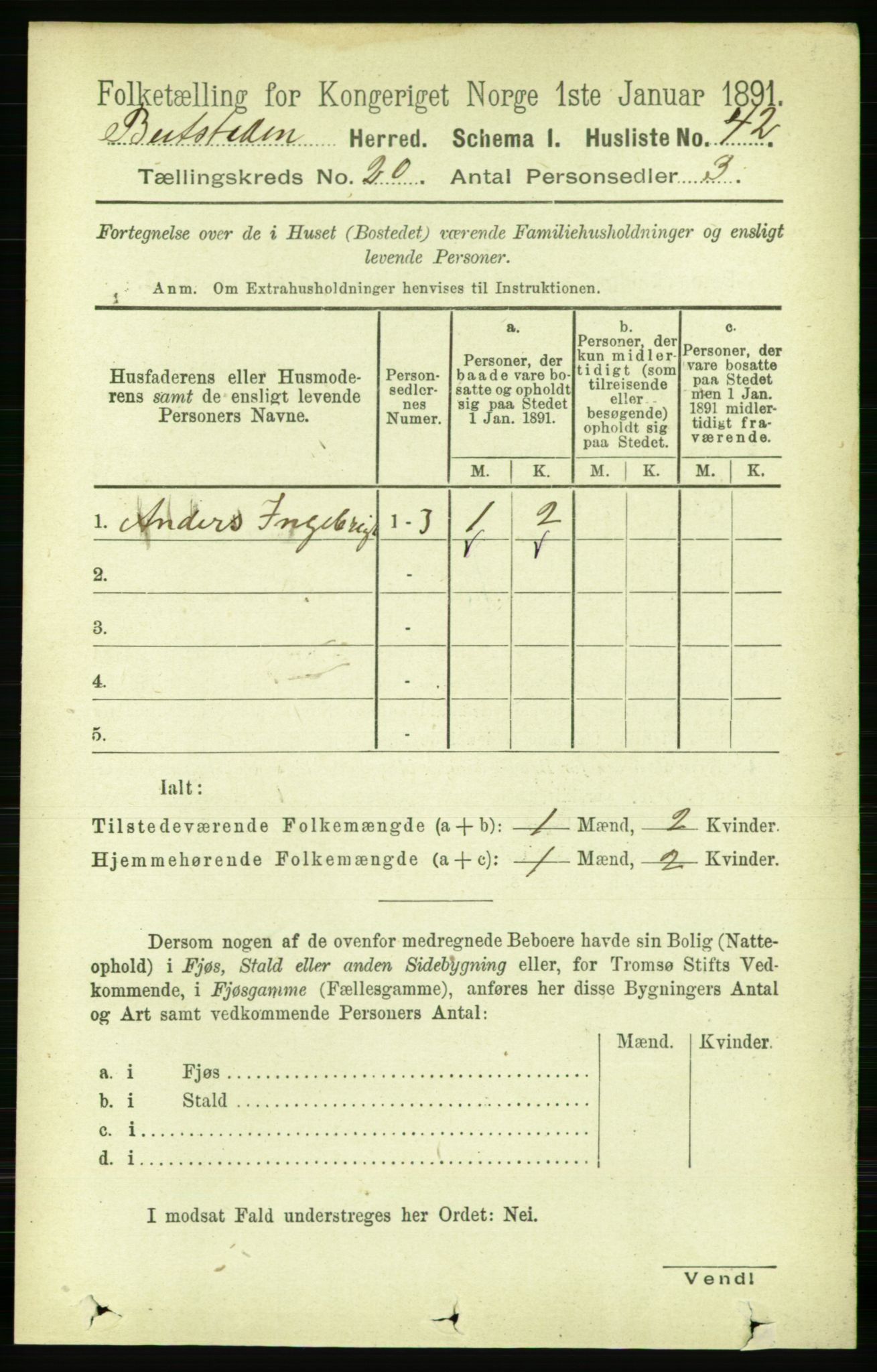 RA, 1891 census for 1727 Beitstad, 1891, p. 5106