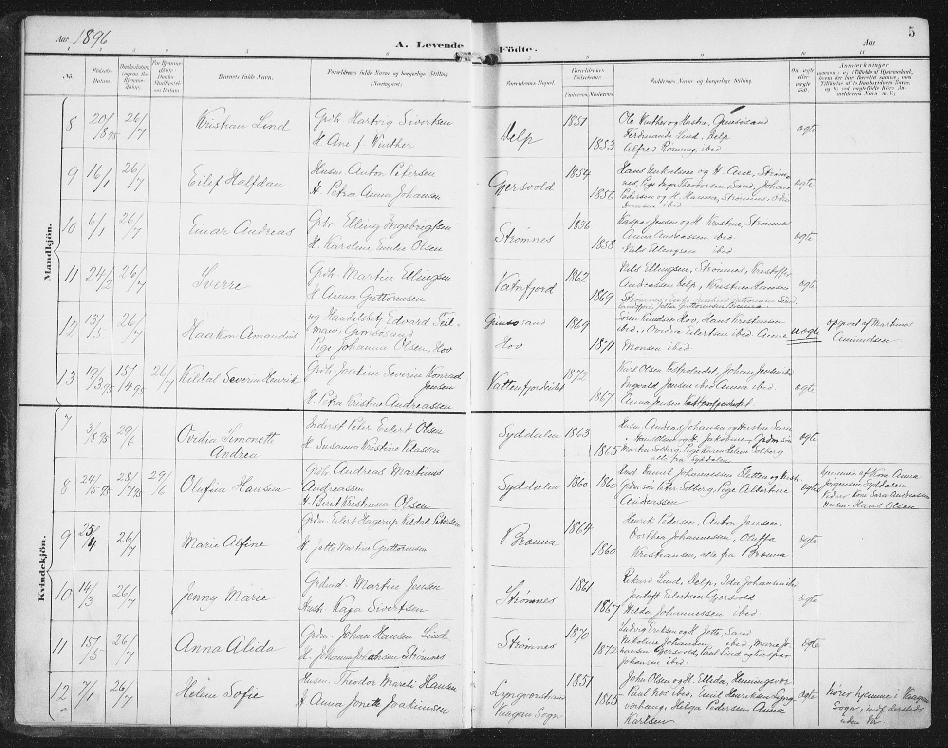 Ministerialprotokoller, klokkerbøker og fødselsregistre - Nordland, SAT/A-1459/876/L1098: Parish register (official) no. 876A04, 1896-1915, p. 5