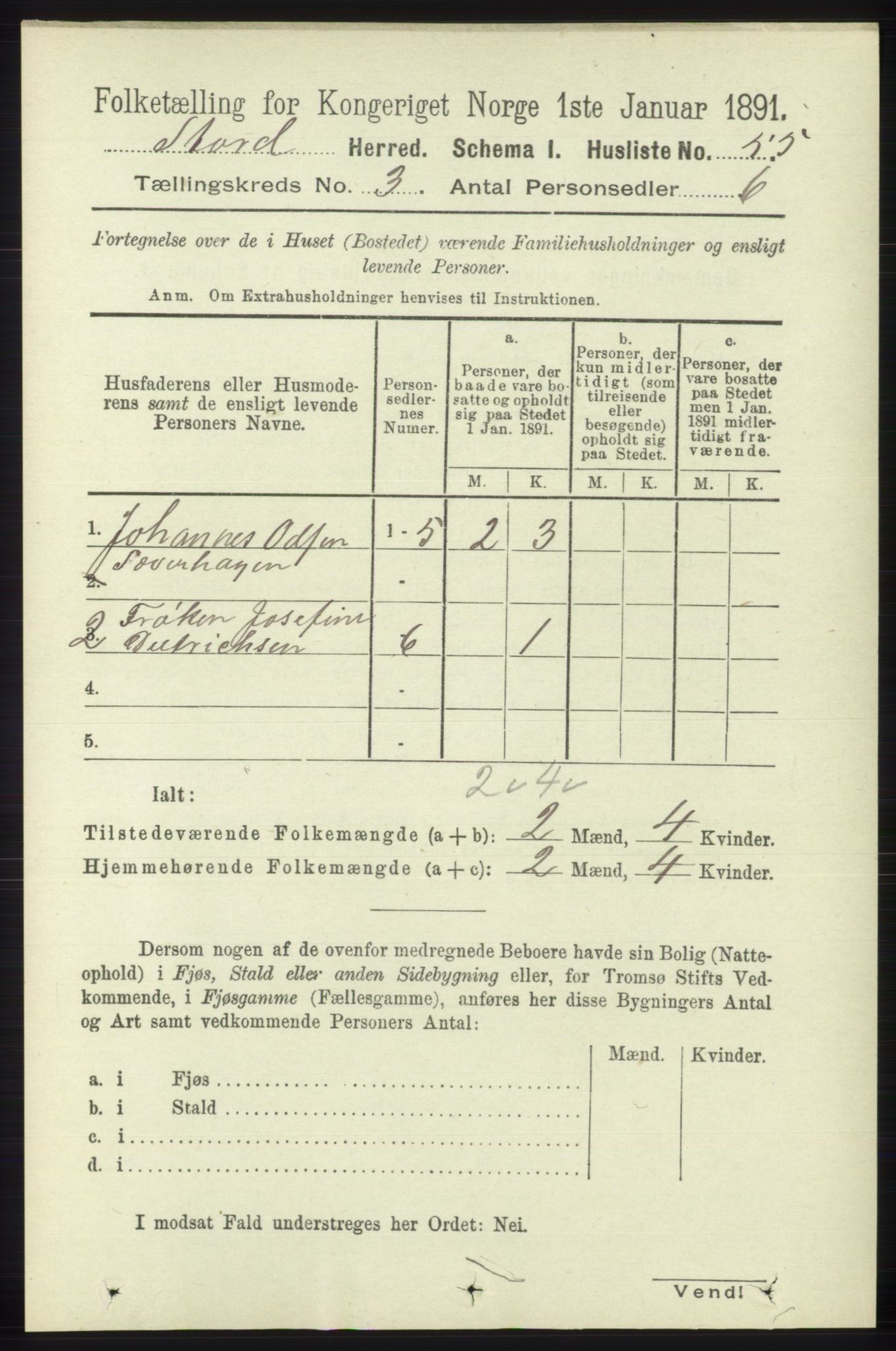 RA, 1891 census for 1221 Stord, 1891, p. 521