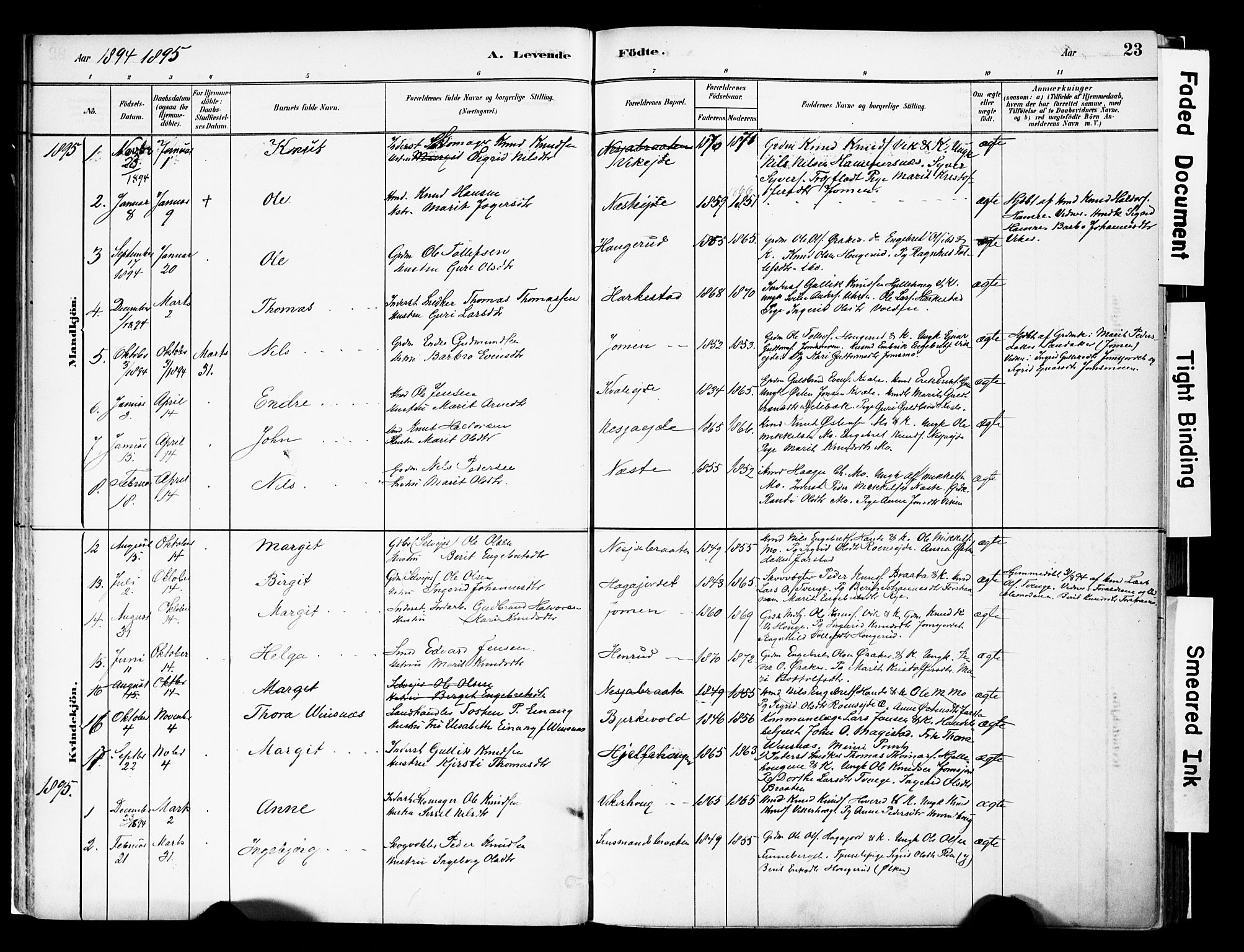 Vestre Slidre prestekontor, SAH/PREST-136/H/Ha/Haa/L0004: Parish register (official) no. 4, 1881-1911, p. 23