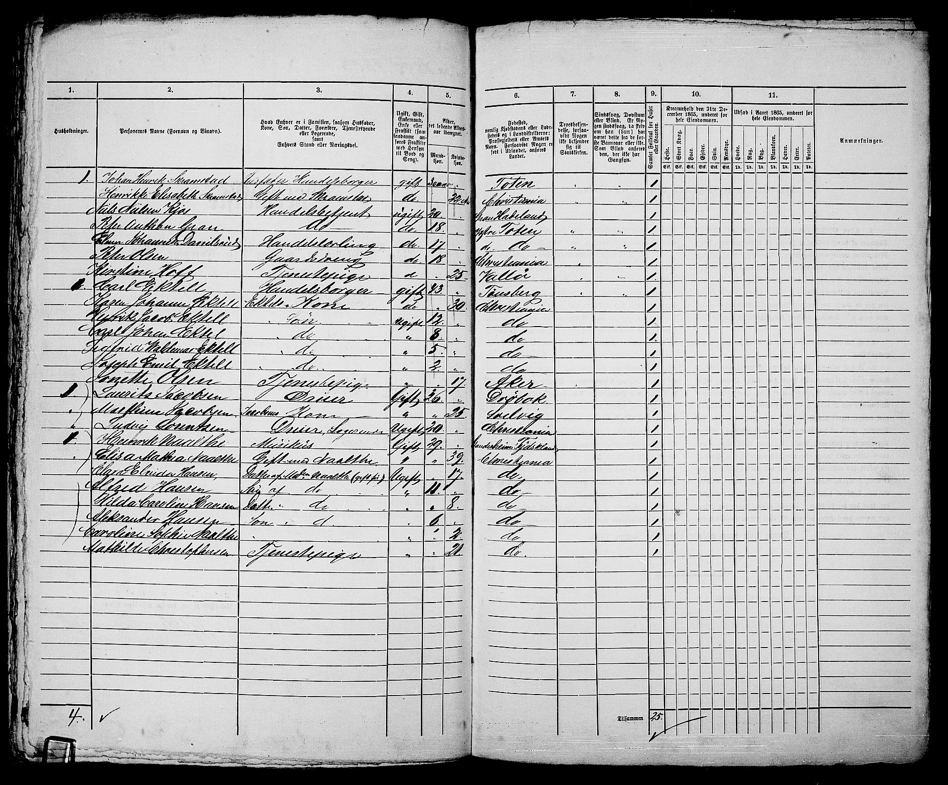 RA, 1865 census for Kristiania, 1865, p. 2954