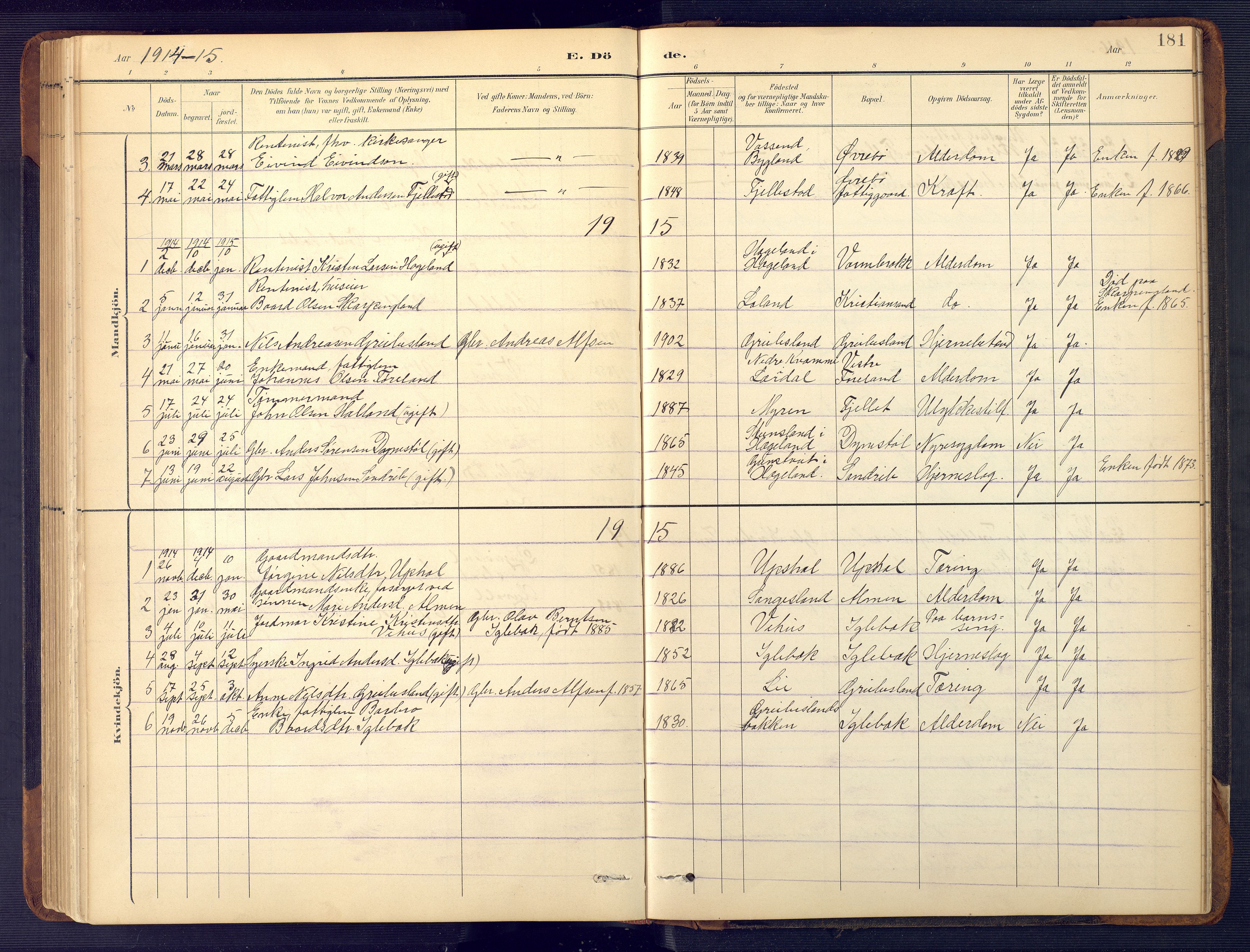 Vennesla sokneprestkontor, SAK/1111-0045/Fb/Fbc/L0003: Parish register (copy) no. B 3, 1895-1946, p. 181