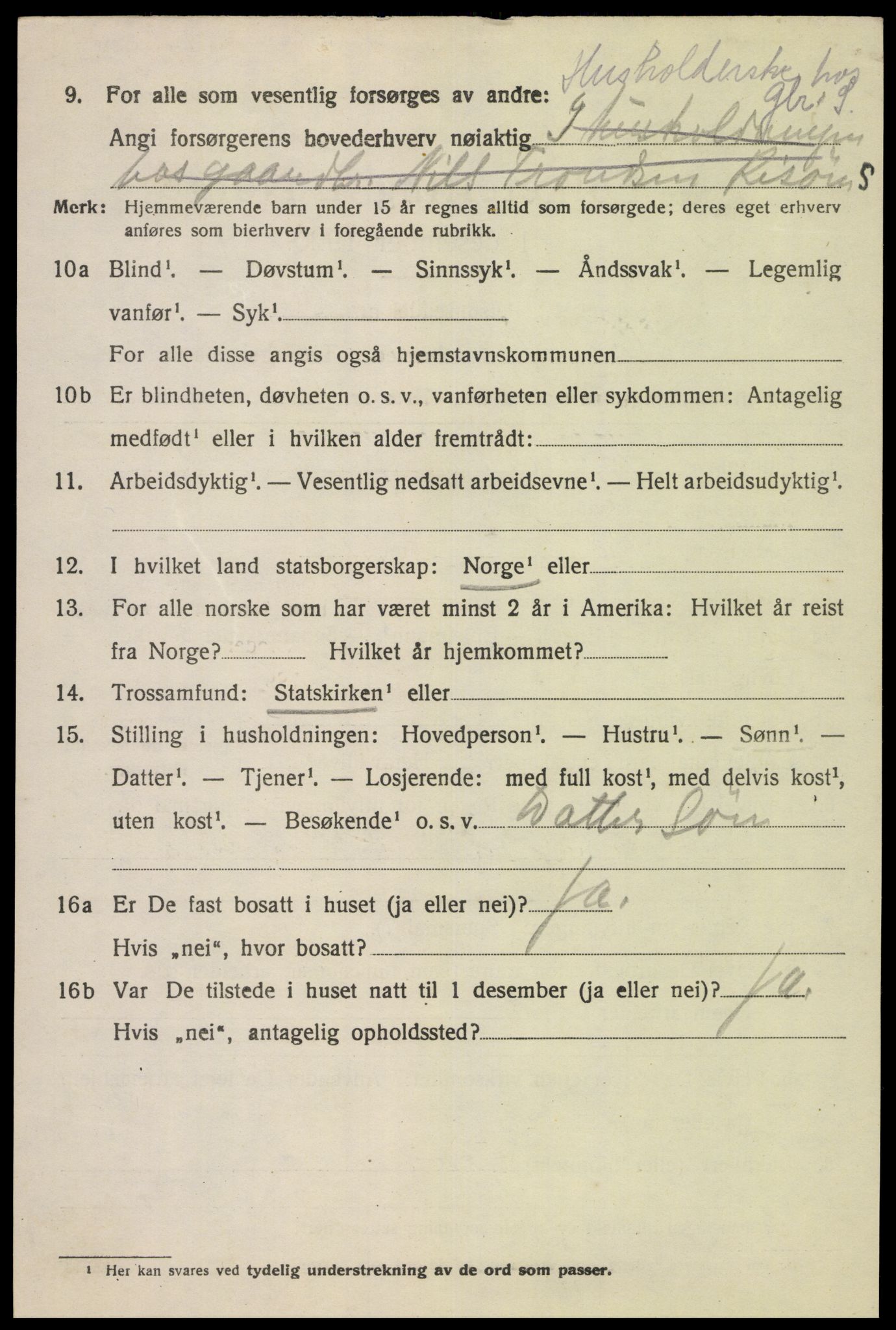 SAK, 1920 census for Fjotland, 1920, p. 951
