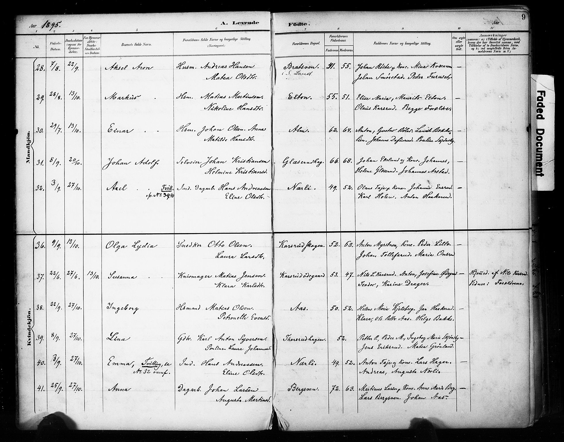 Vestre Toten prestekontor, AV/SAH-PREST-108/H/Ha/Haa/L0011: Parish register (official) no. 11, 1895-1906, p. 9