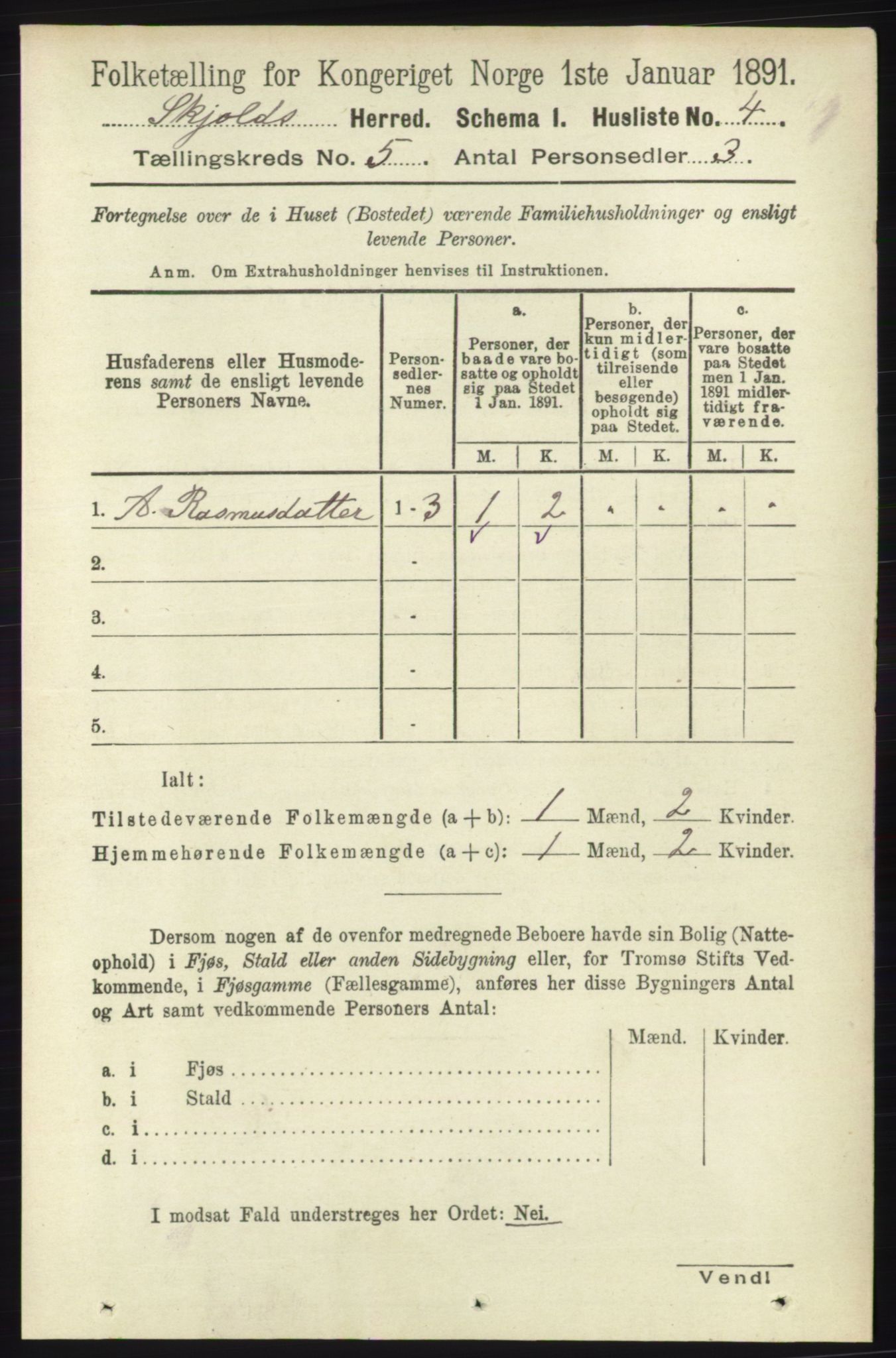 RA, 1891 census for 1154 Skjold, 1891, p. 732