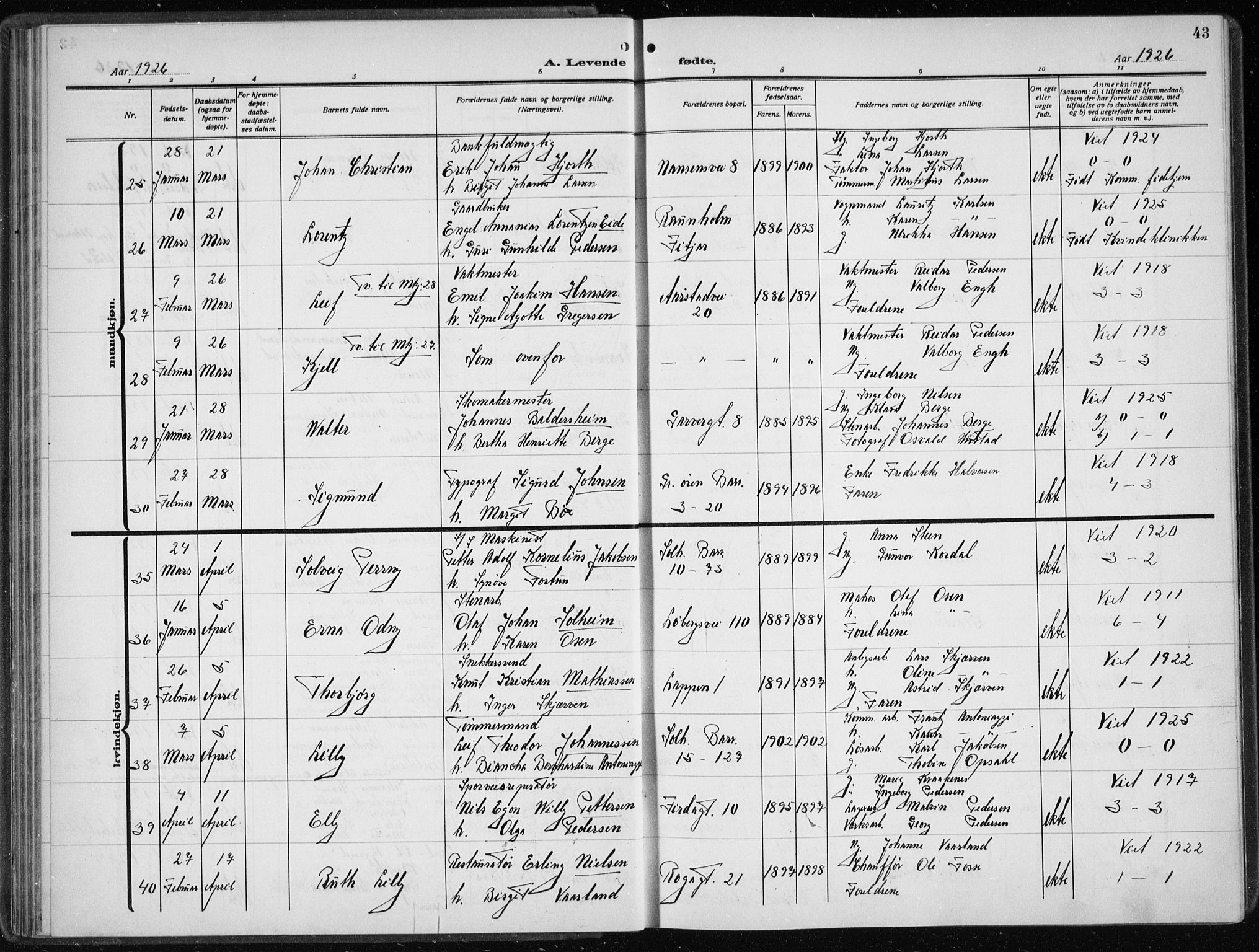 Årstad Sokneprestembete, AV/SAB-A-79301/H/Hab/L0005: Parish register (copy) no. A 5, 1924-1934, p. 43