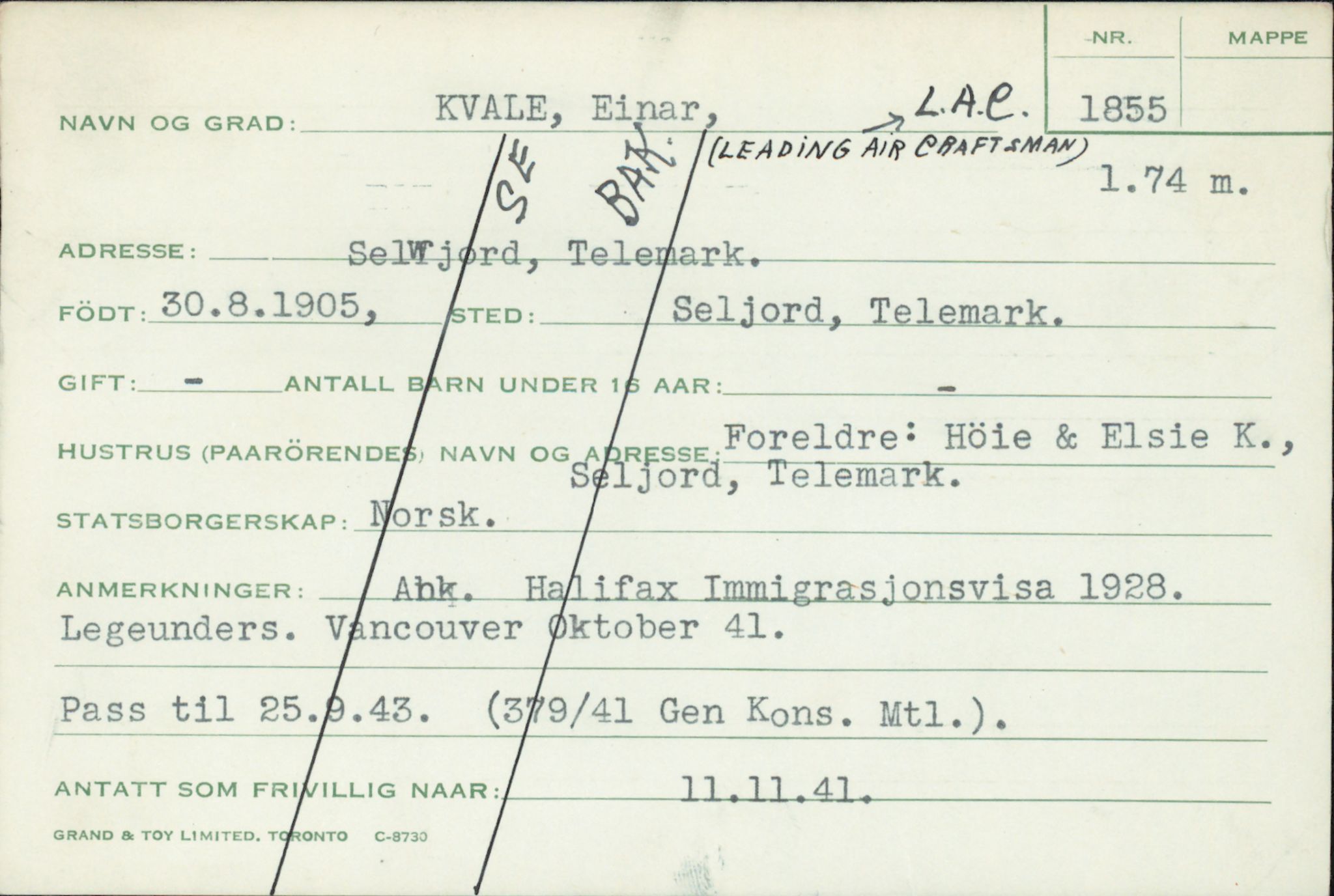 Forsvaret, Forsvarets overkommando/Luftforsvarsstaben, AV/RA-RAFA-4079/P/Pa/L0013: Personellmapper, 1905, p. 350