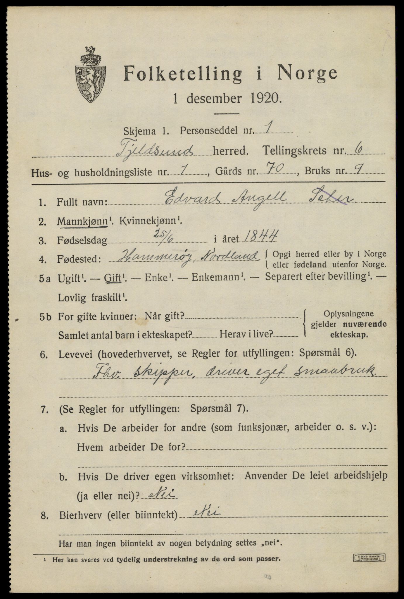 SAT, 1920 census for Tjeldsund, 1920, p. 3230