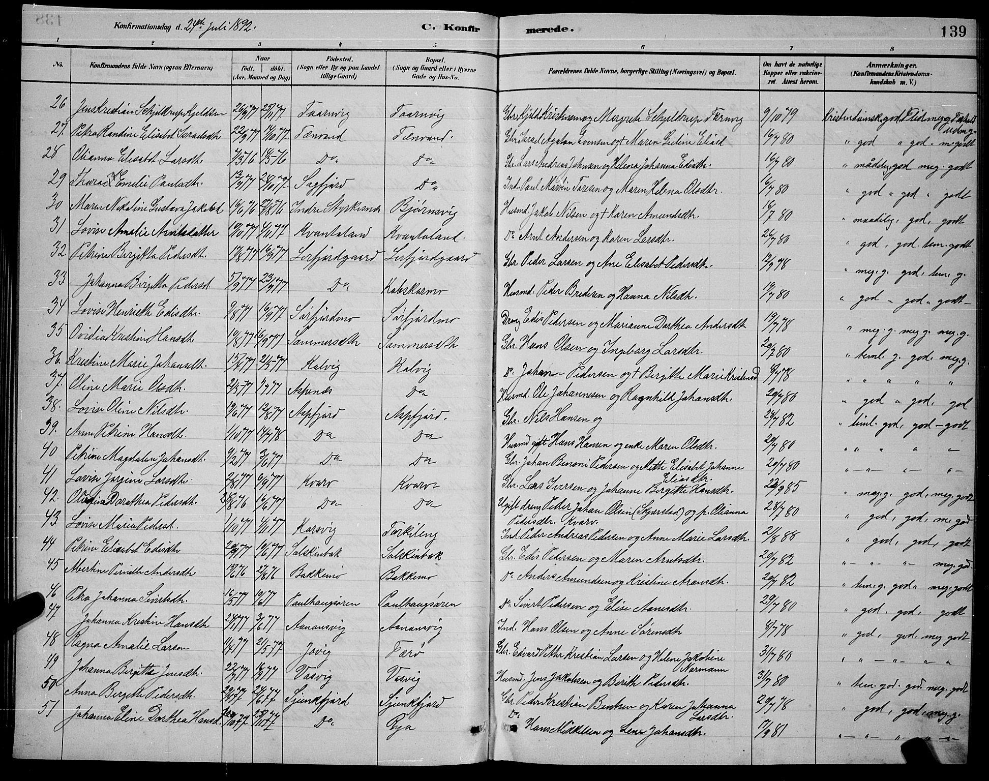 Ministerialprotokoller, klokkerbøker og fødselsregistre - Nordland, AV/SAT-A-1459/853/L0772: Parish register (official) no. 853A11, 1881-1900, p. 139