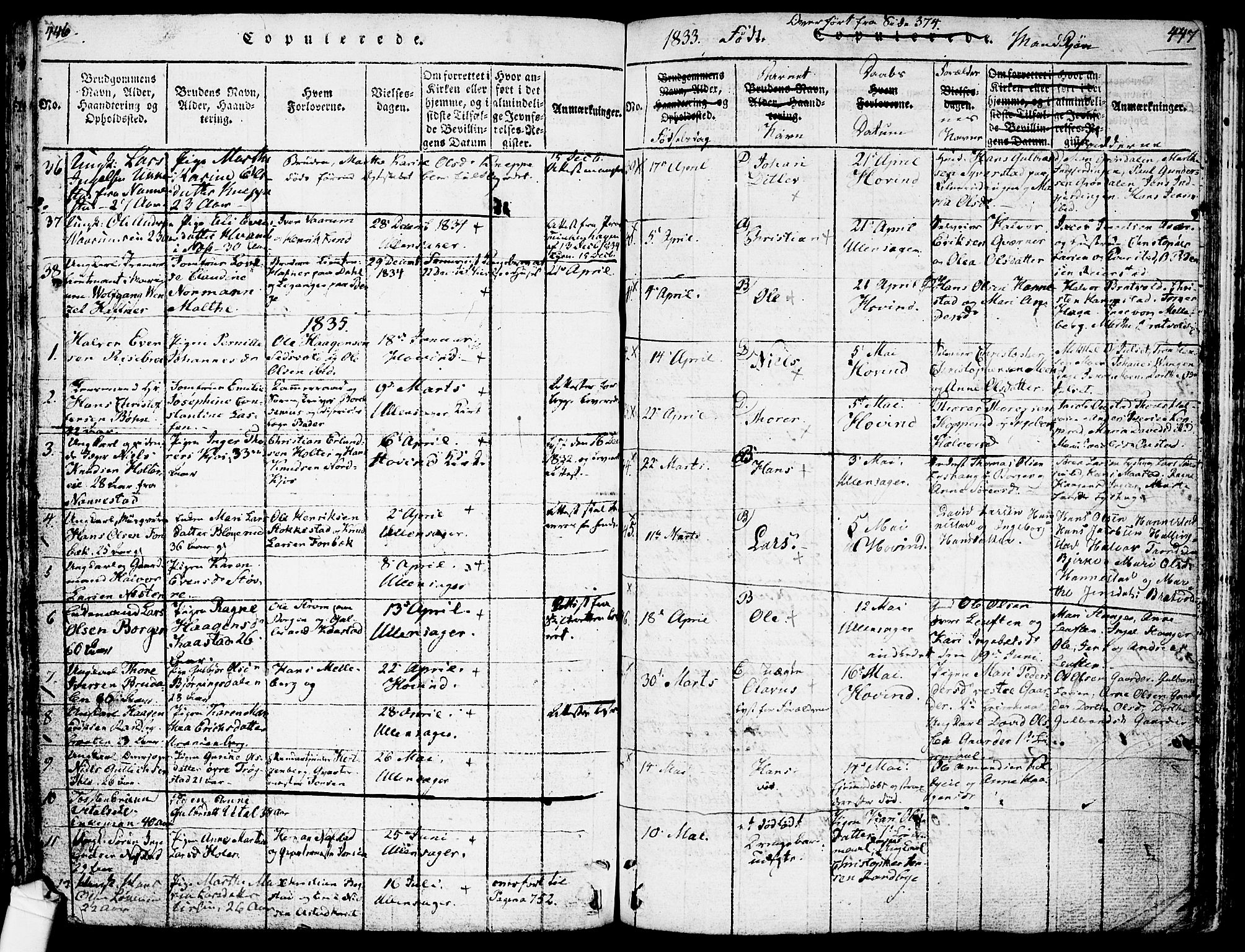Ullensaker prestekontor Kirkebøker, SAO/A-10236a/F/Fa/L0013: Parish register (official) no. I 13, 1815-1835, p. 446