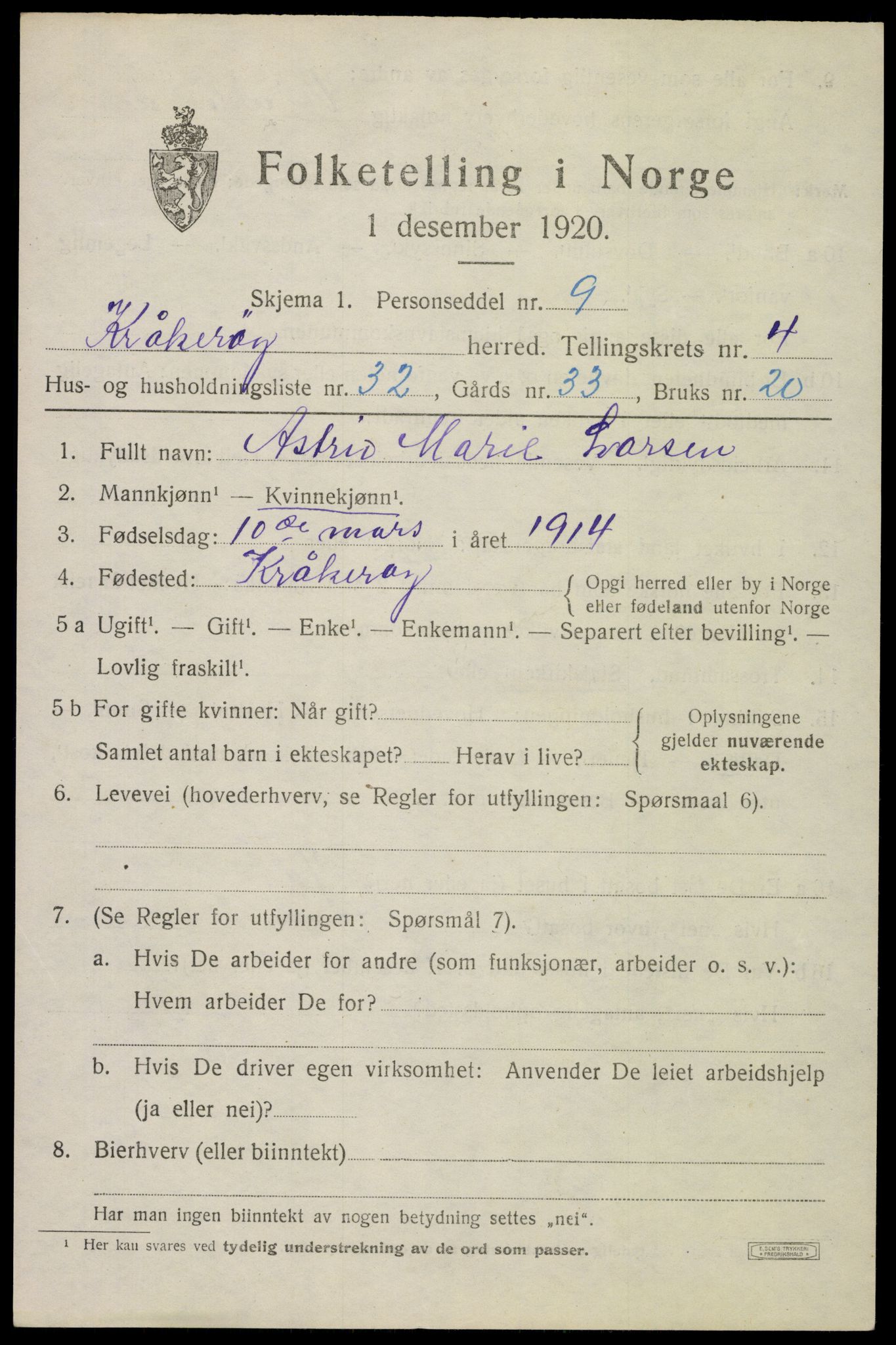 SAO, 1920 census for Kråkerøy, 1920, p. 5778