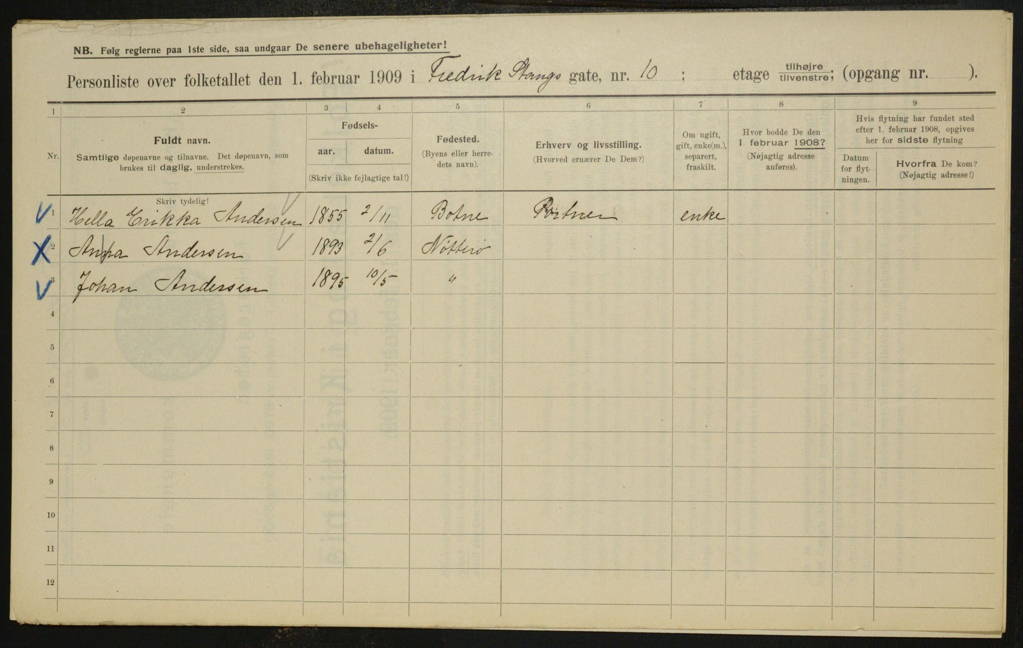 OBA, Municipal Census 1909 for Kristiania, 1909, p. 24111