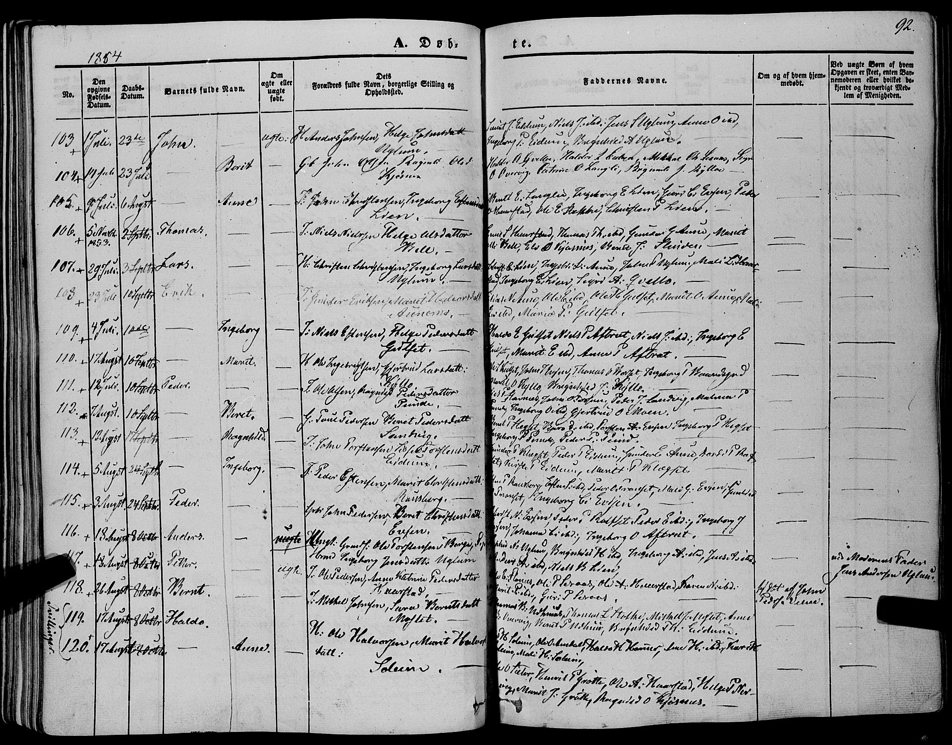 Ministerialprotokoller, klokkerbøker og fødselsregistre - Sør-Trøndelag, SAT/A-1456/695/L1145: Parish register (official) no. 695A06 /1, 1843-1859, p. 92