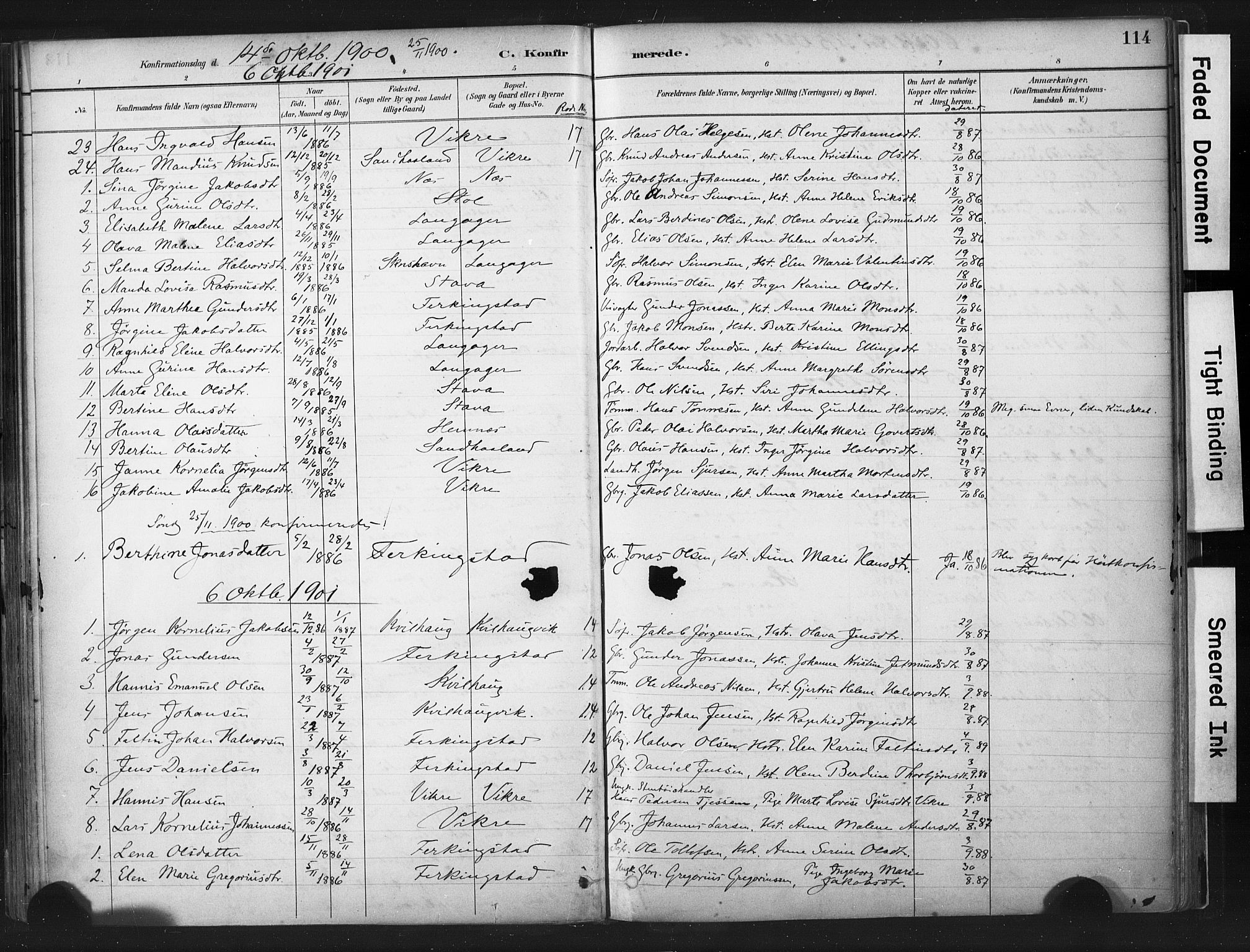 Skudenes sokneprestkontor, AV/SAST-A -101849/H/Ha/Haa/L0010: Parish register (official) no. A 7, 1882-1912, p. 114
