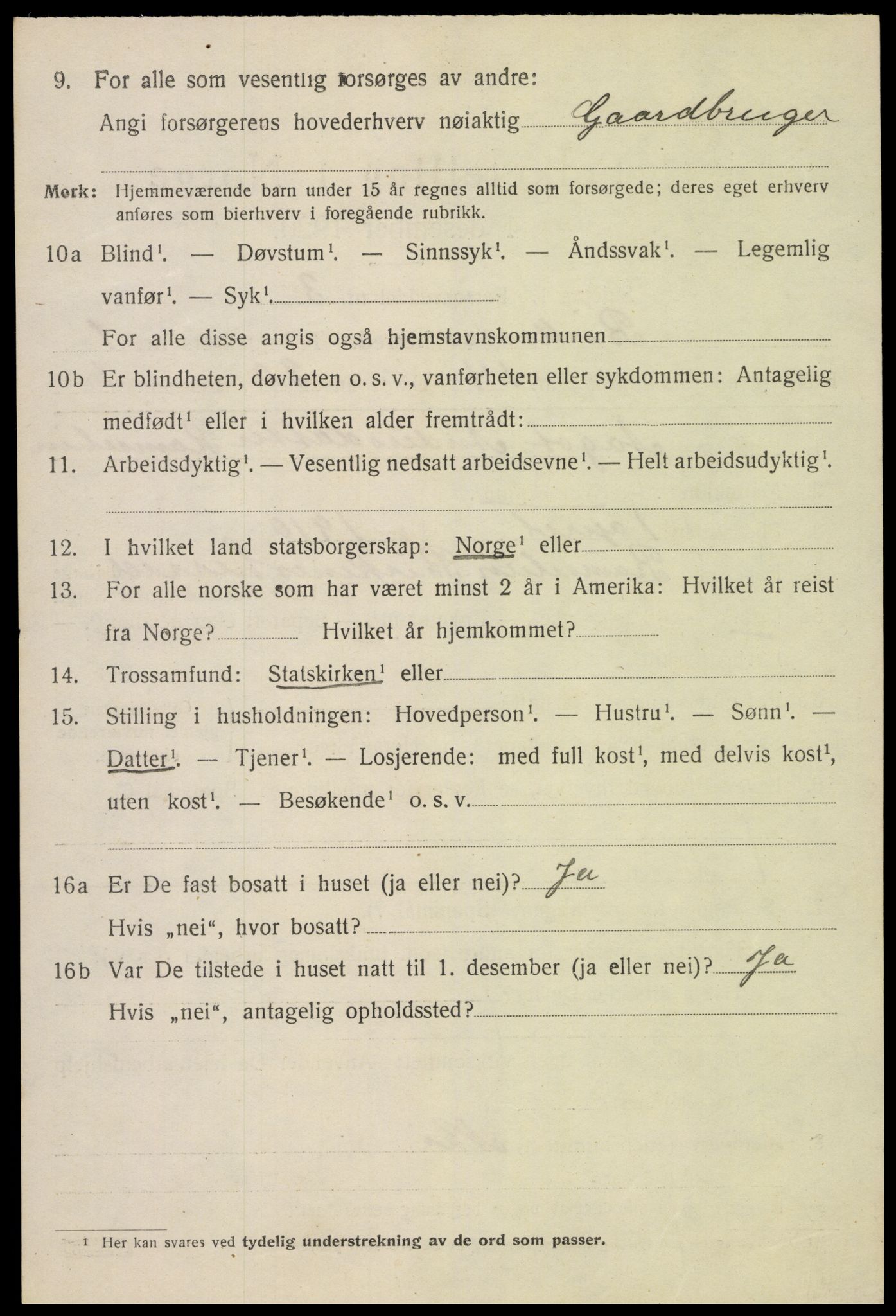 SAK, 1920 census for Birkenes, 1920, p. 4112