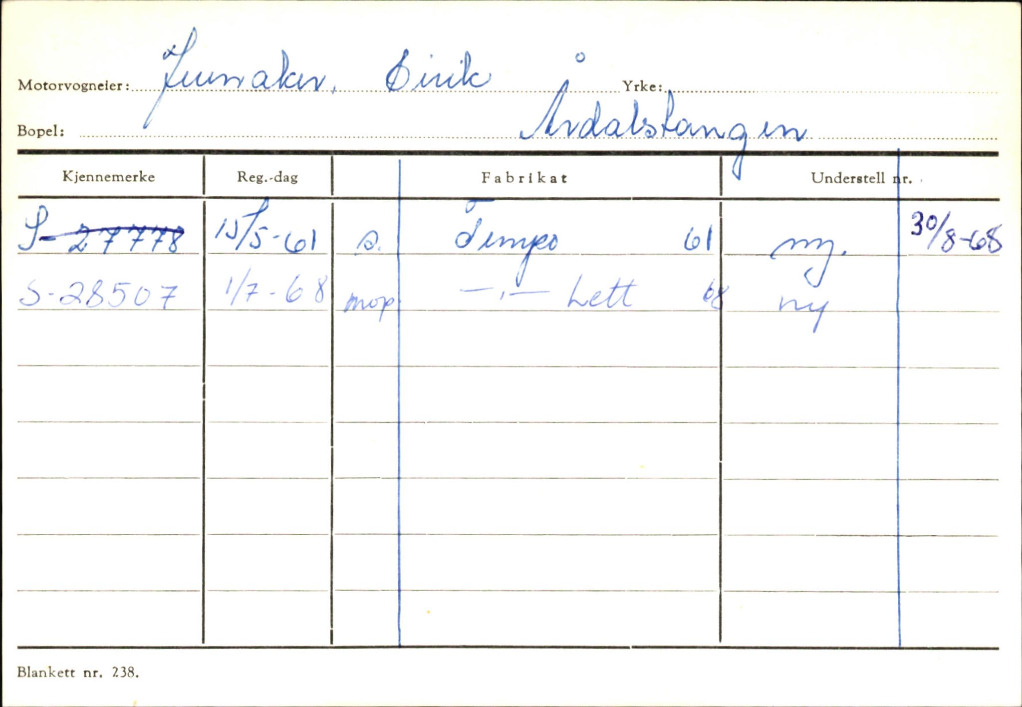 Statens vegvesen, Sogn og Fjordane vegkontor, SAB/A-5301/4/F/L0145: Registerkort Vågsøy S-Å. Årdal I-P, 1945-1975, p. 924
