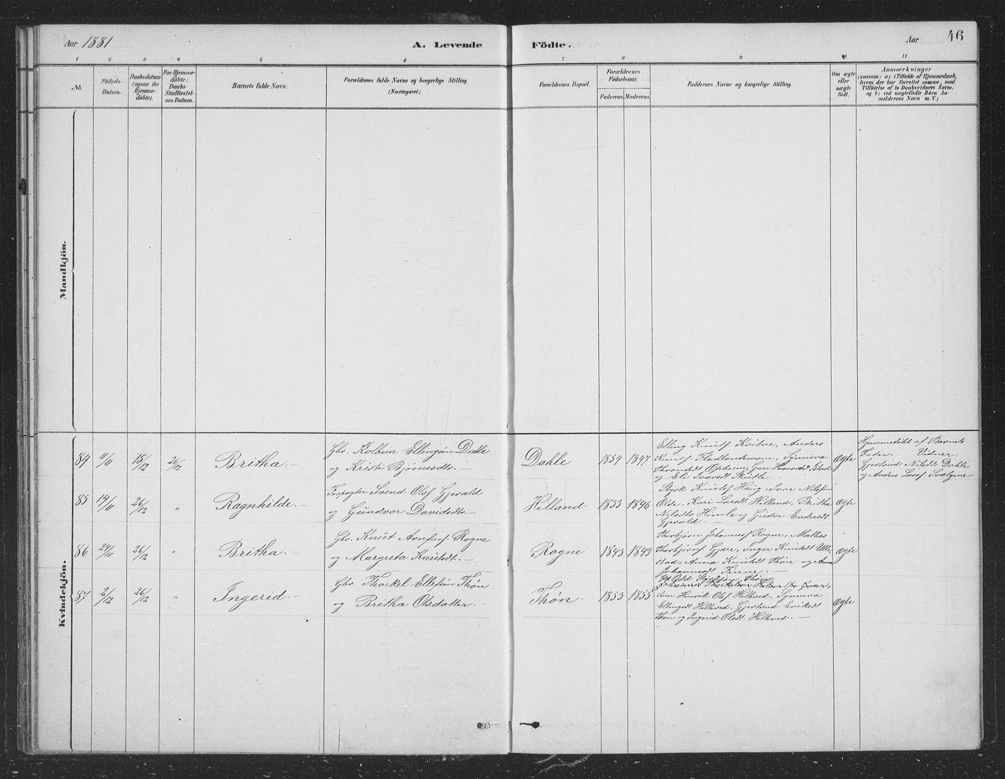 Voss sokneprestembete, AV/SAB-A-79001/H/Hab: Parish register (copy) no. B 3, 1879-1894, p. 46