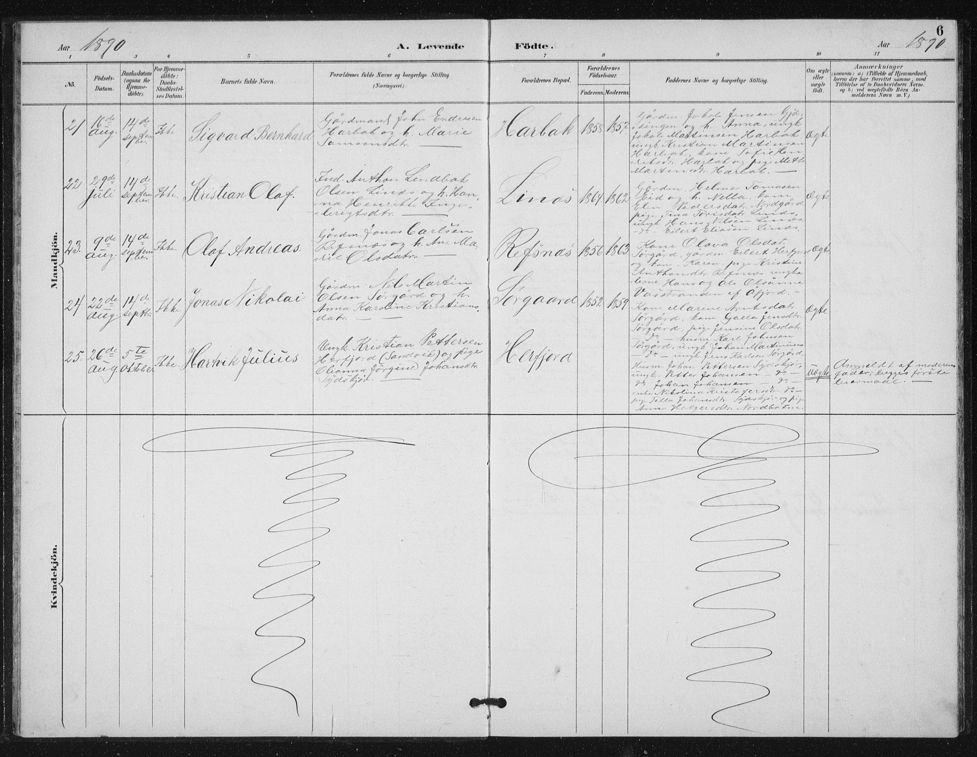 Ministerialprotokoller, klokkerbøker og fødselsregistre - Sør-Trøndelag, AV/SAT-A-1456/656/L0698: Parish register (copy) no. 656C04, 1890-1904, p. 6