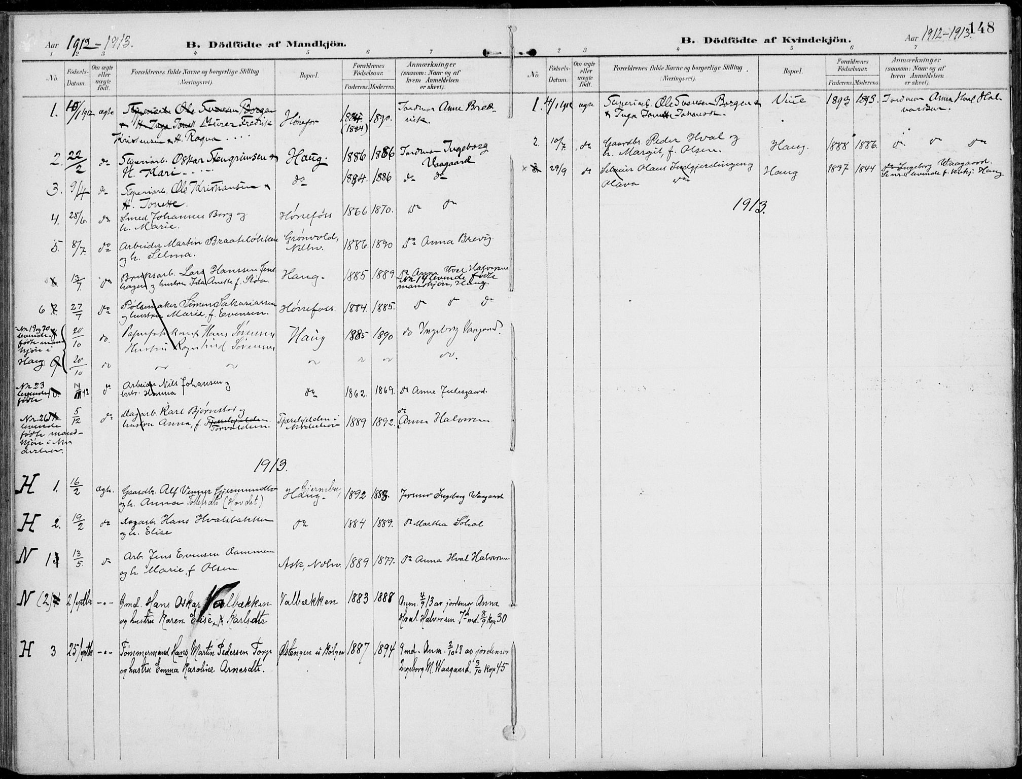 Norderhov kirkebøker, AV/SAKO-A-237/F/Fa/L0017: Parish register (official) no. 17, 1903-1919, p. 148