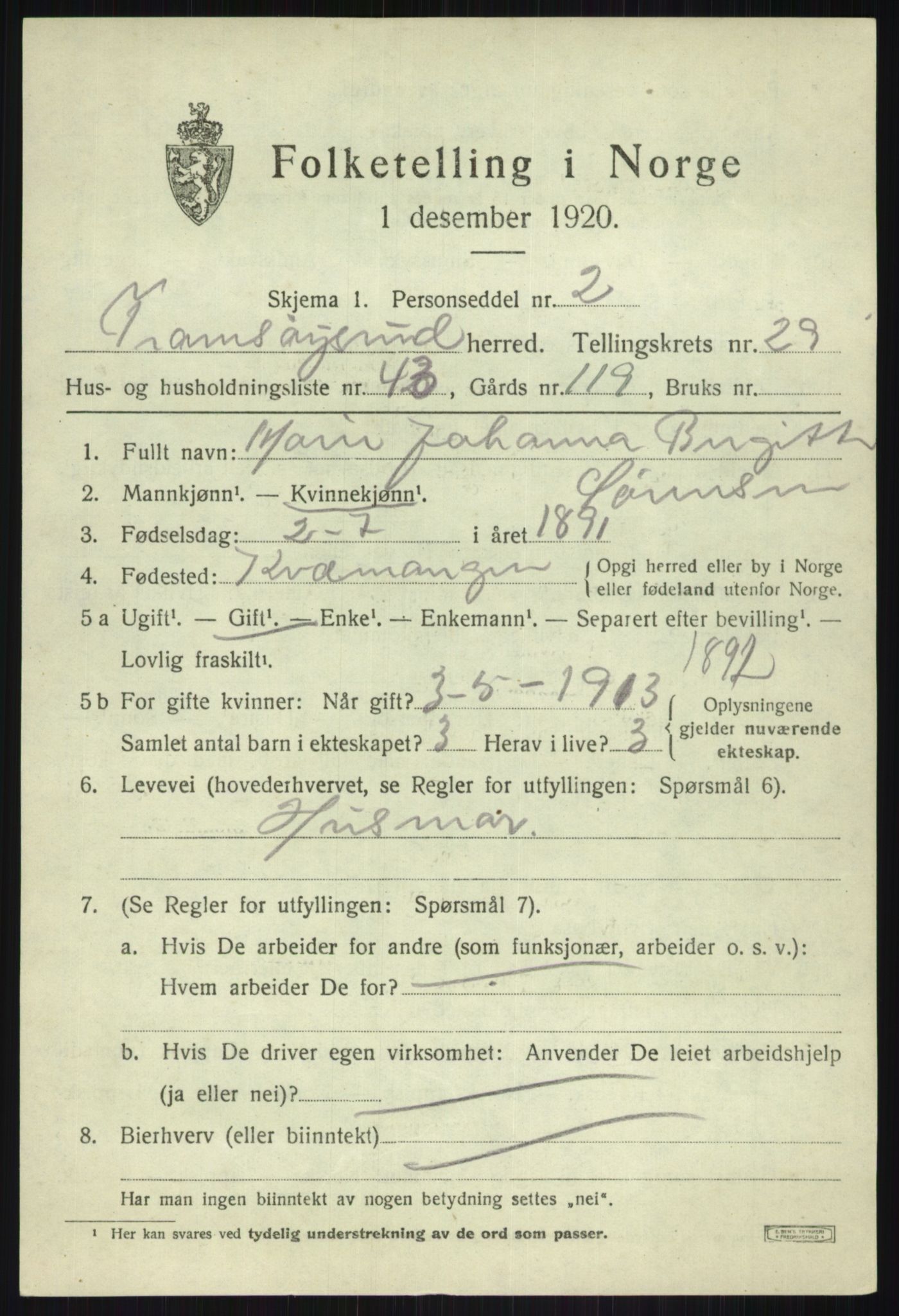SATØ, 1920 census for Tromsøysund, 1920, p. 13868