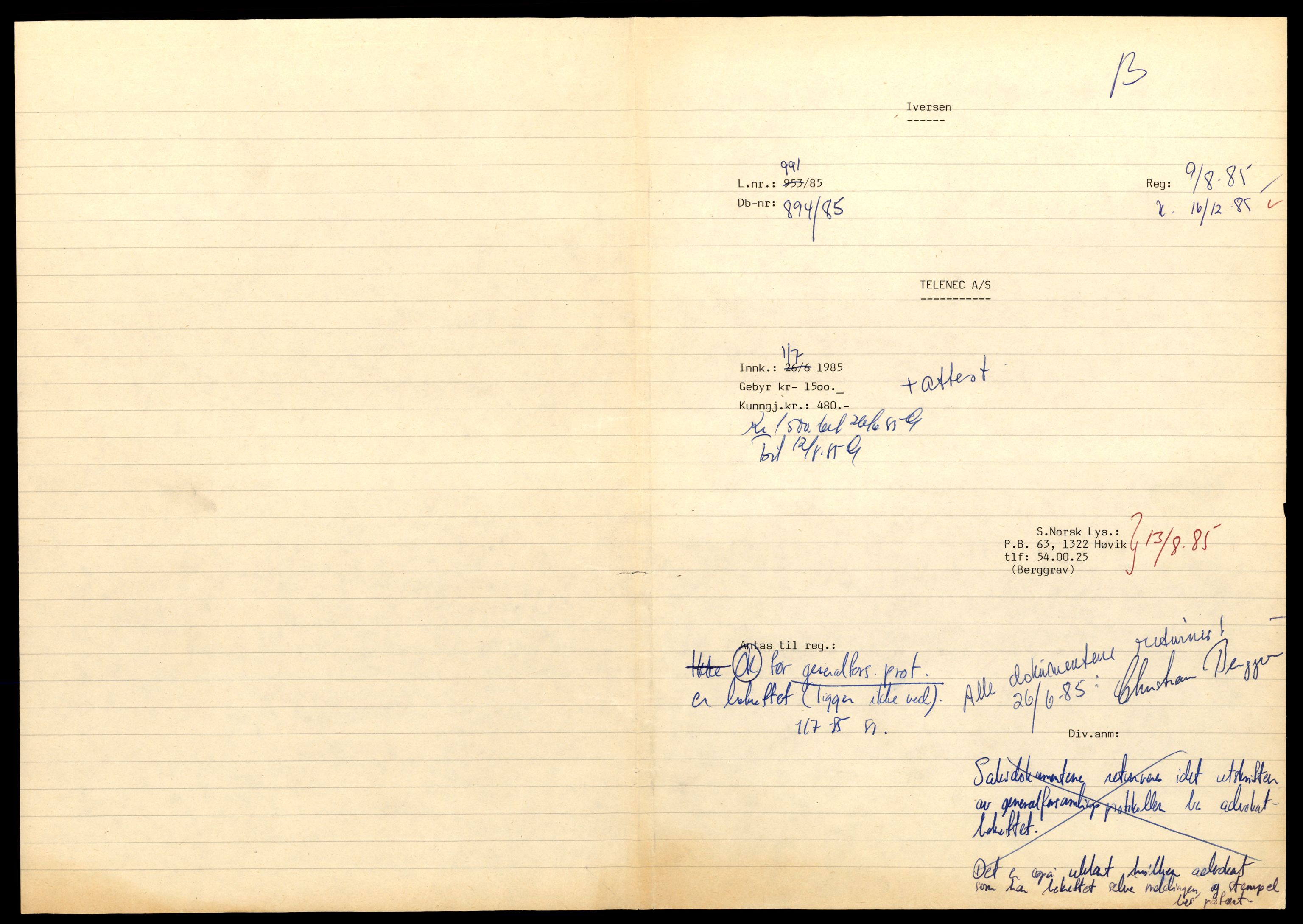 Asker og Bærum tingrett, AV/SAT-A-10379/K/Kb/Kbb/L0150: Aksjeselskap og andelslag i Bærum, Telen - Th, 1944-1989, p. 1