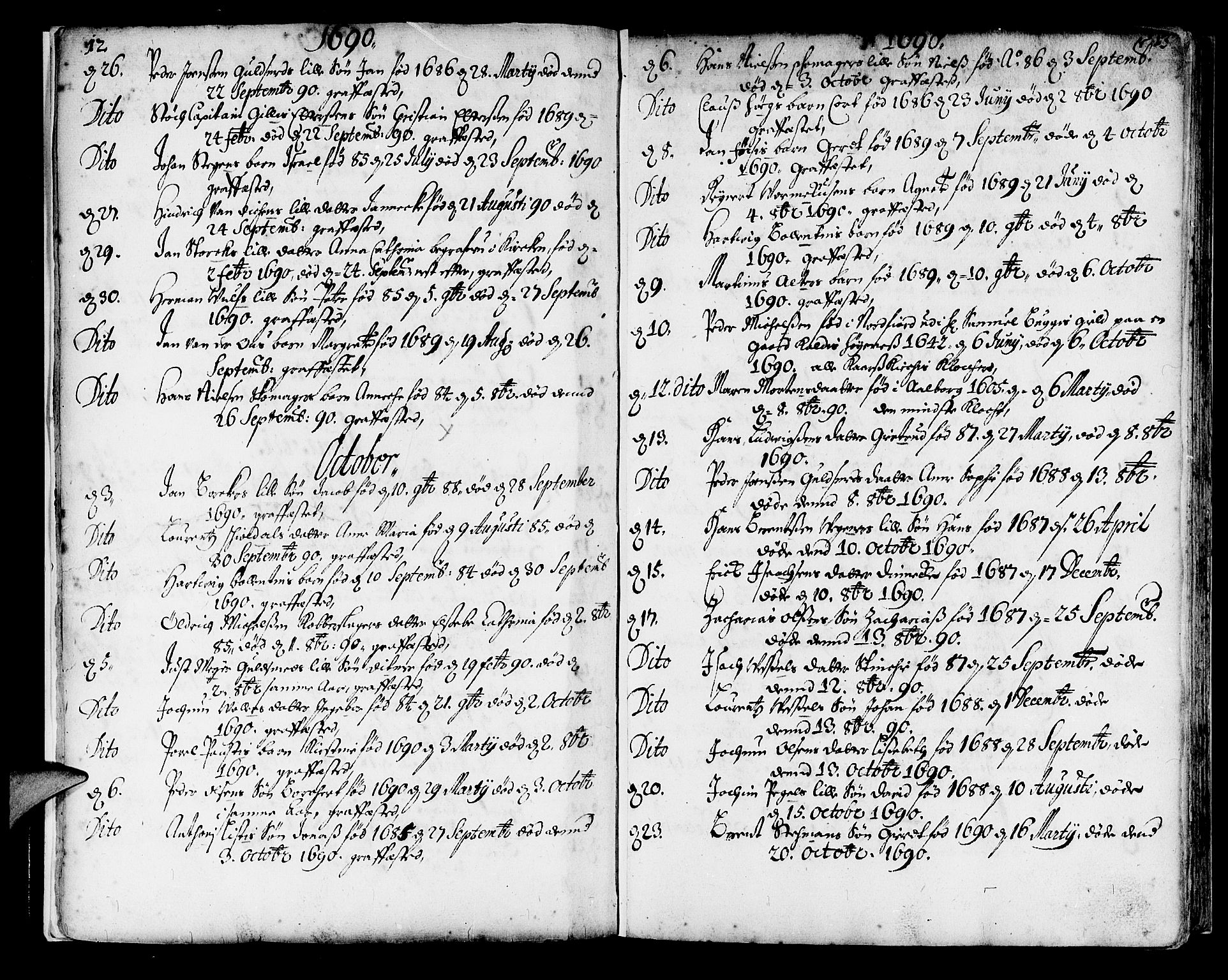 Korskirken sokneprestembete, AV/SAB-A-76101/H/Haa/L0010: Parish register (official) no. A 10, 1688-1703, p. 12-13