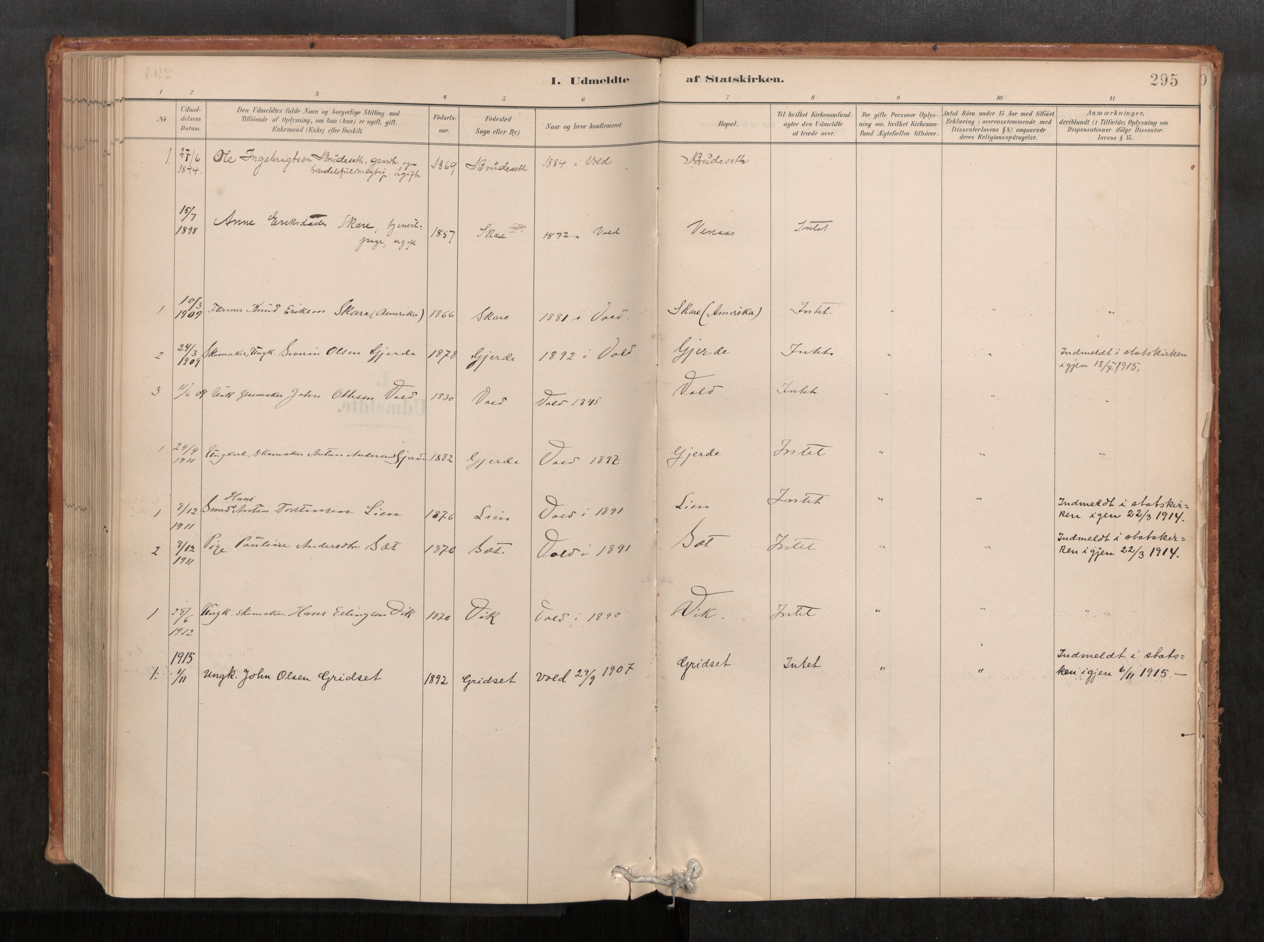 Ministerialprotokoller, klokkerbøker og fødselsregistre - Møre og Romsdal, SAT/A-1454/543/L0568: Parish register (official) no. 543A03, 1885-1915, p. 295