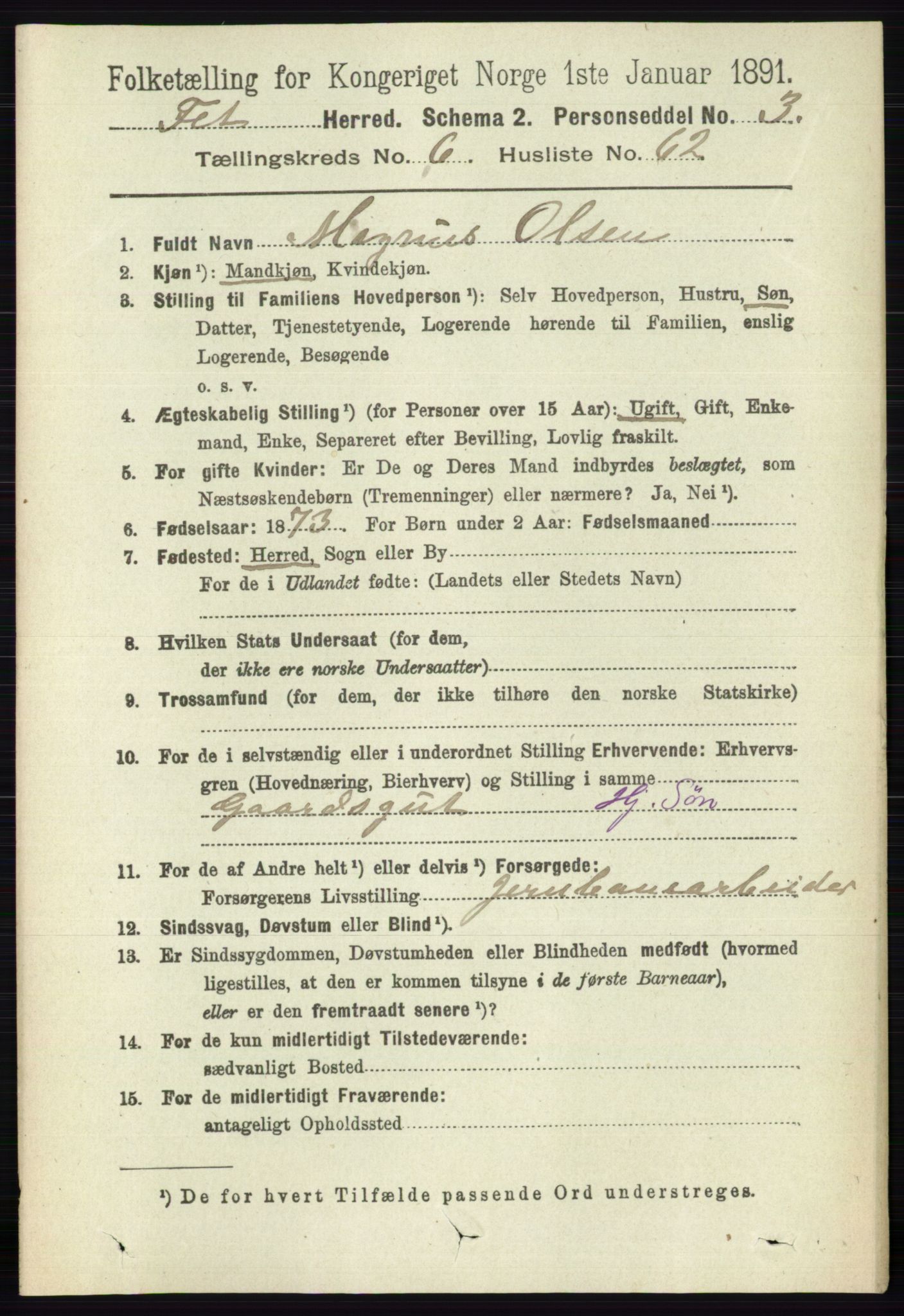 RA, 1891 census for 0227 Fet, 1891, p. 2345