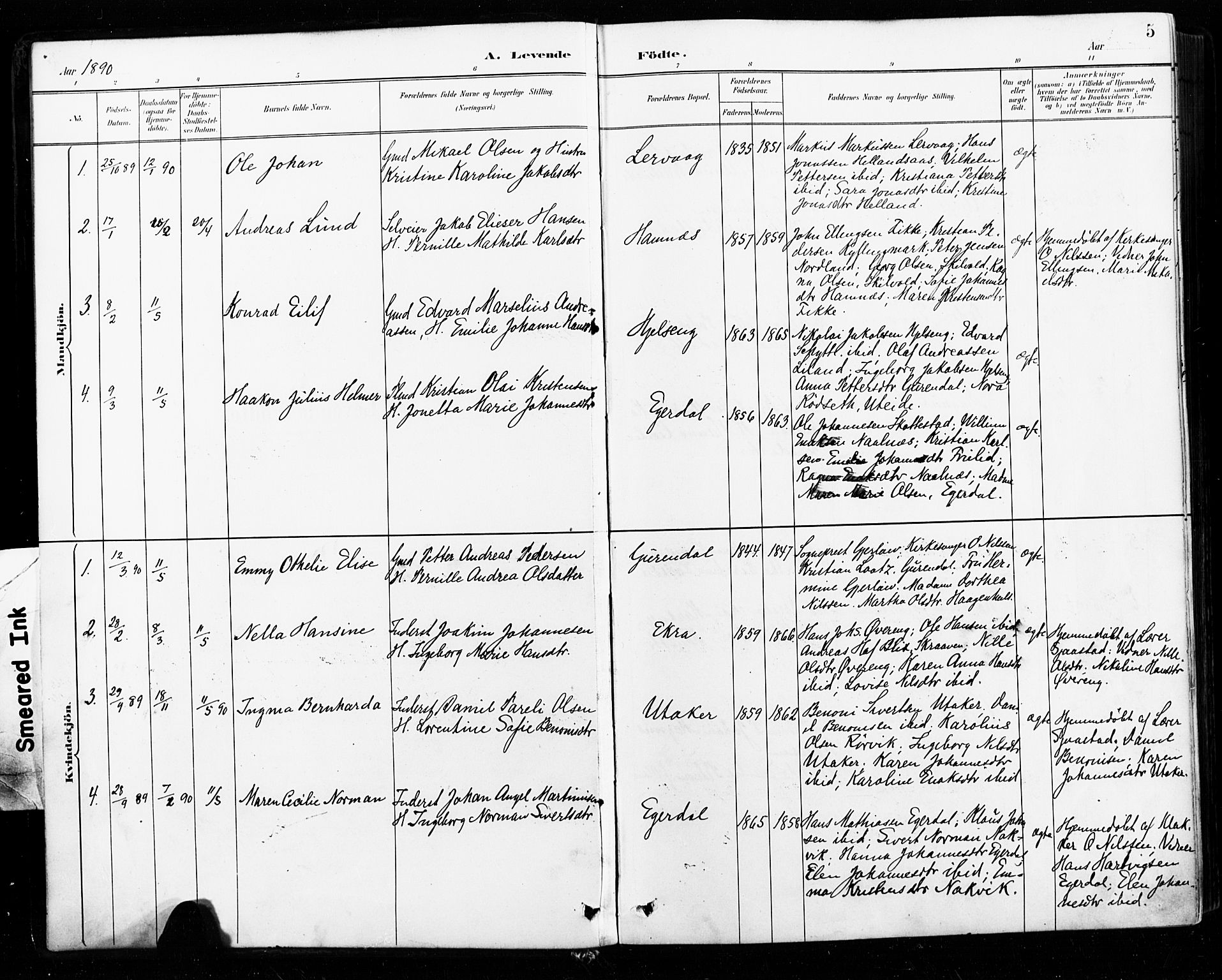 Ministerialprotokoller, klokkerbøker og fødselsregistre - Nordland, SAT/A-1459/859/L0847: Parish register (official) no. 859A07, 1890-1899, p. 5
