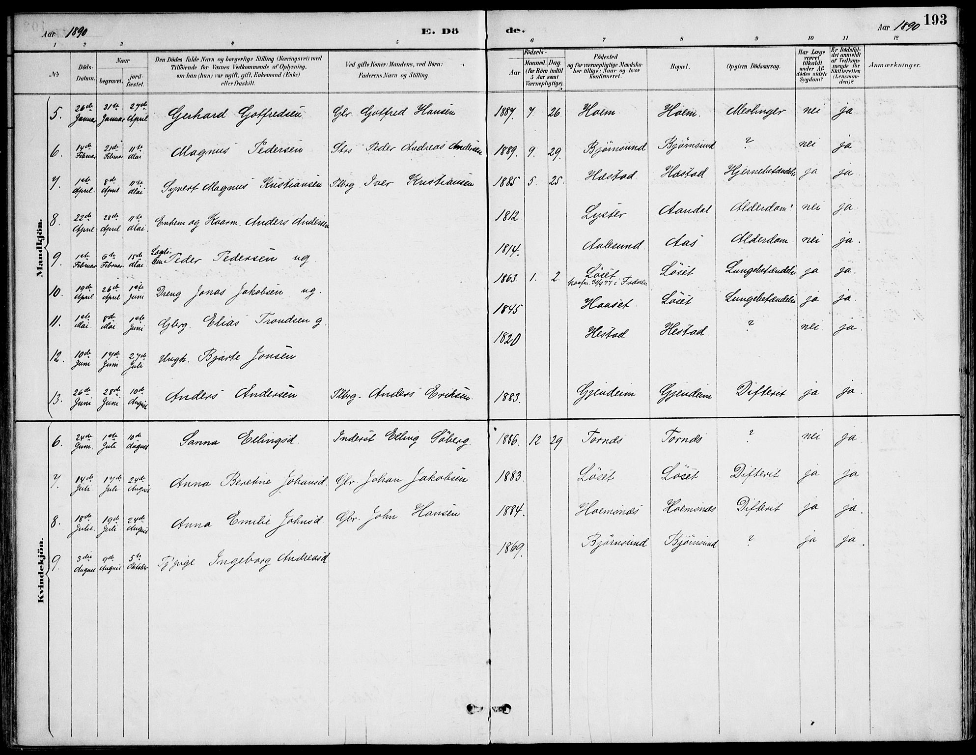 Ministerialprotokoller, klokkerbøker og fødselsregistre - Møre og Romsdal, AV/SAT-A-1454/565/L0750: Parish register (official) no. 565A04, 1887-1905, p. 193