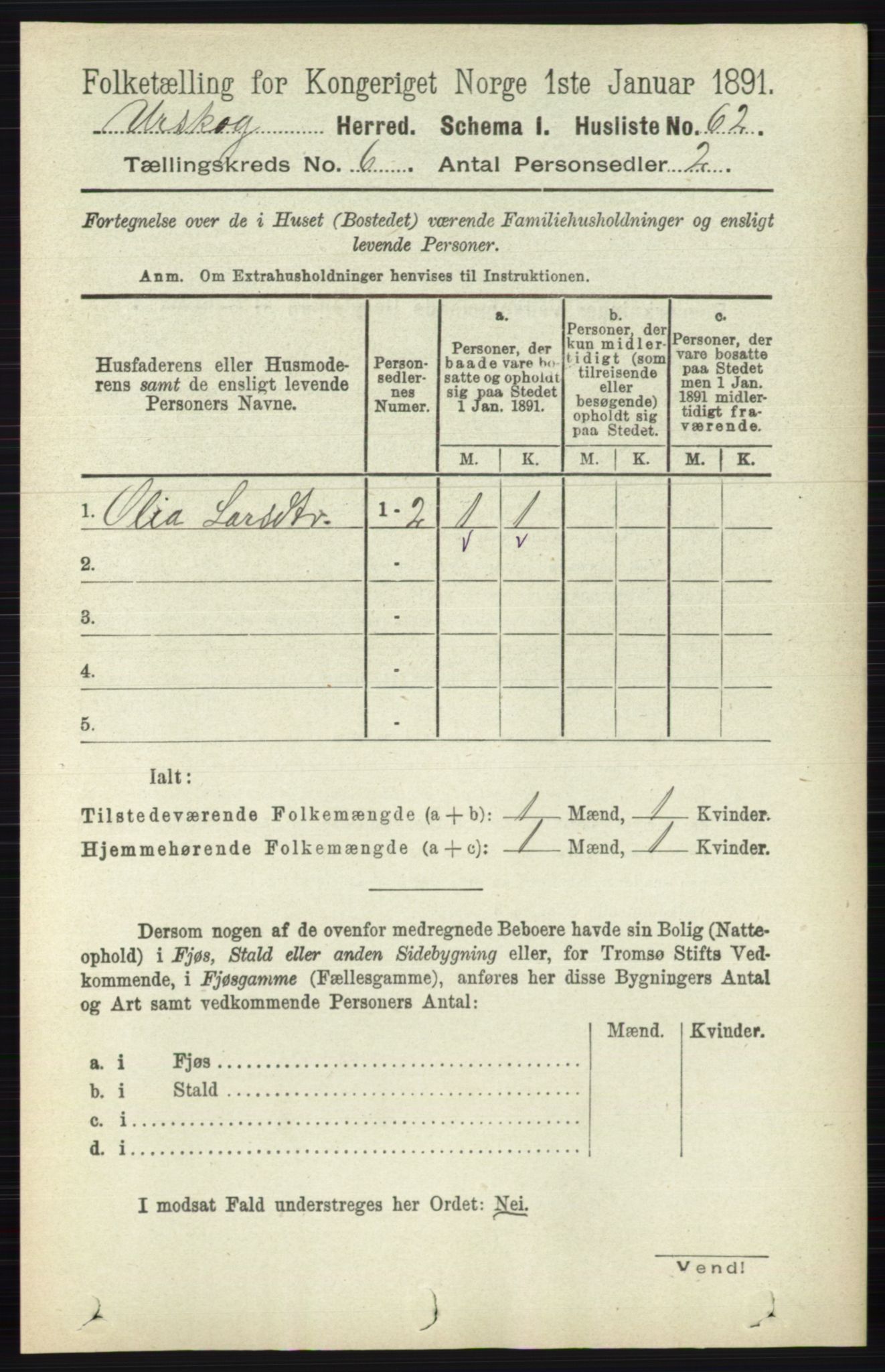 RA, 1891 census for 0224 Aurskog, 1891, p. 2728