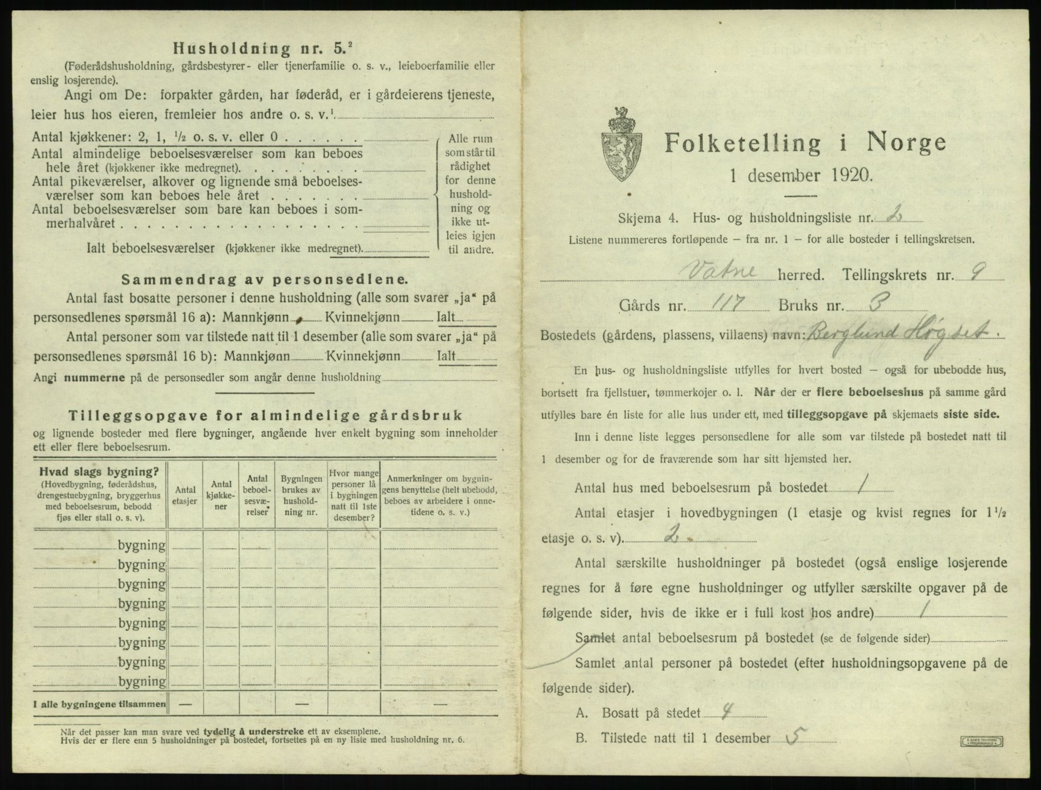 SAT, 1920 census for Vatne, 1920, p. 506